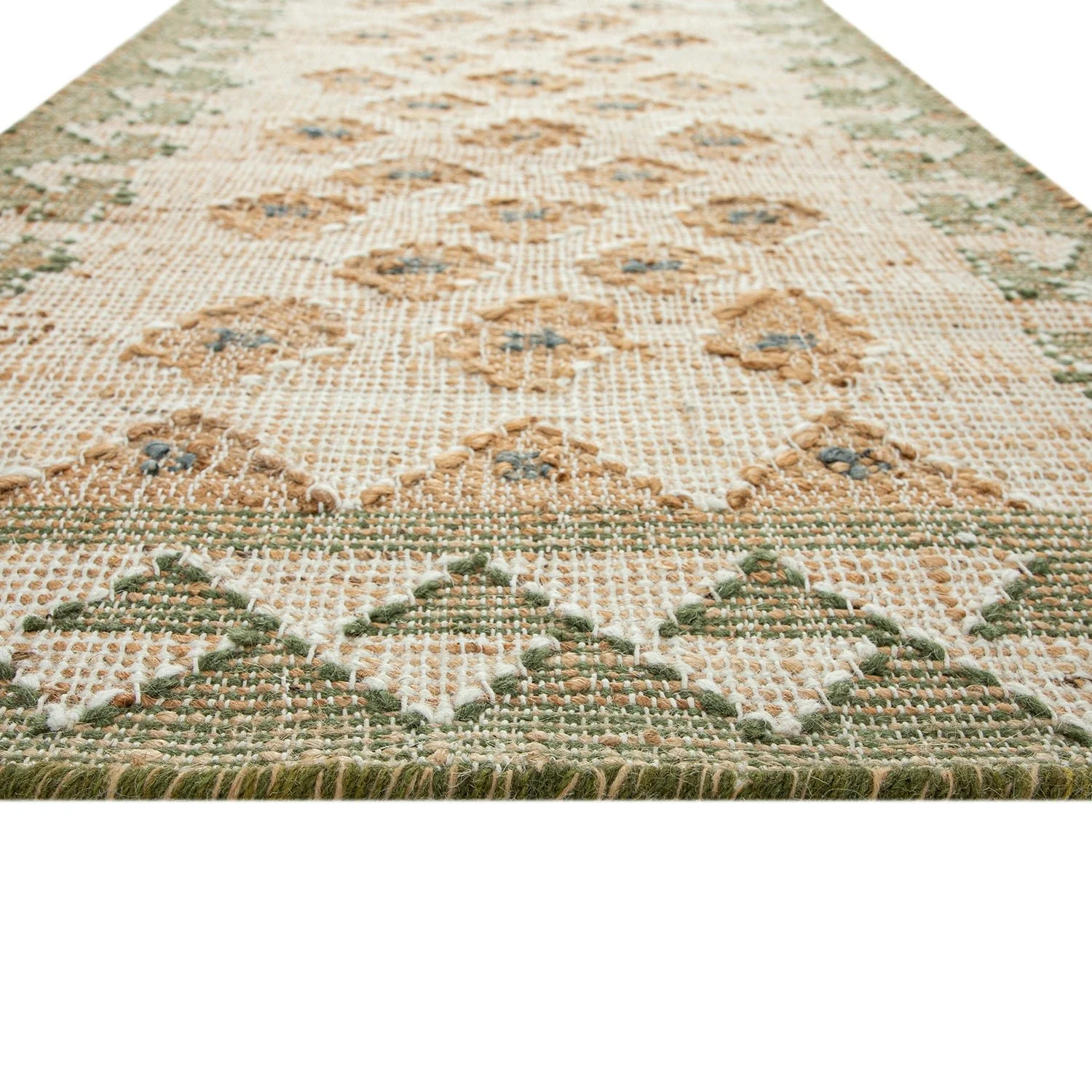 Safi Kilim Traditional Handwoven Jute & Cotton Natural & Olive Green Runner - Image 3