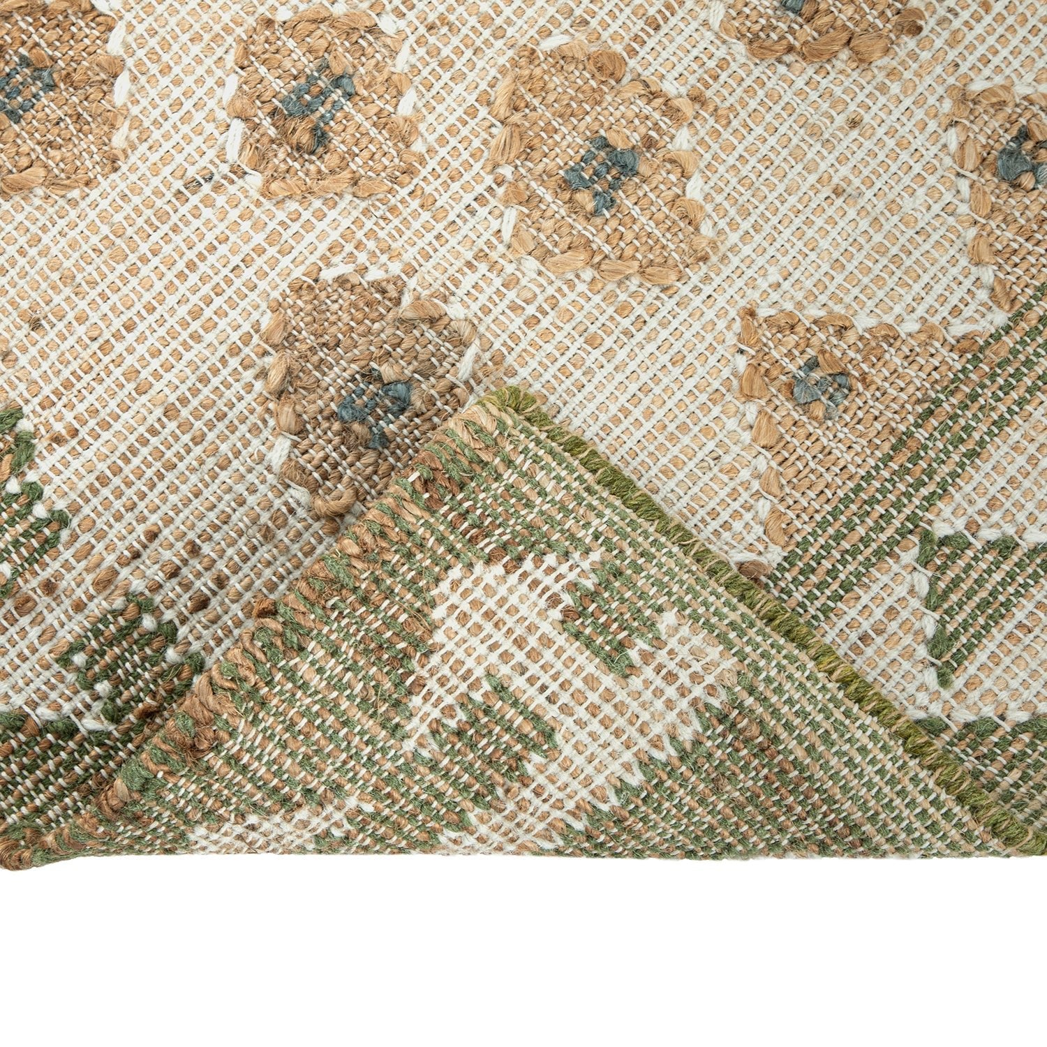 Safi Kilim Traditional Handwoven Jute & Cotton Natural & Olive Green Runner - Image 6