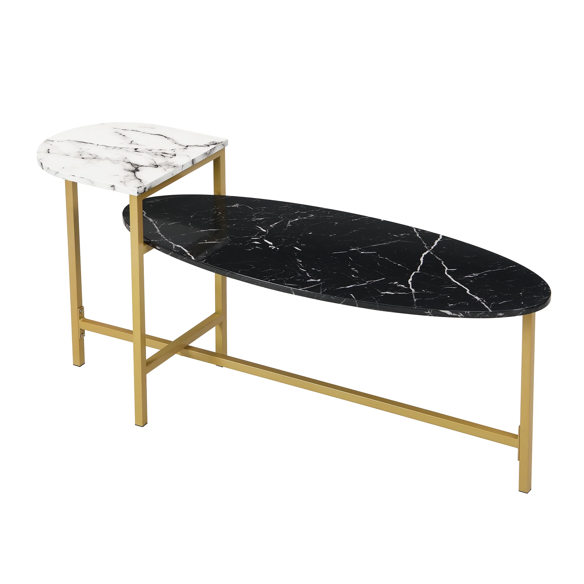Sarina Black & White Marble Effect Oval Coffee Table - Image 3