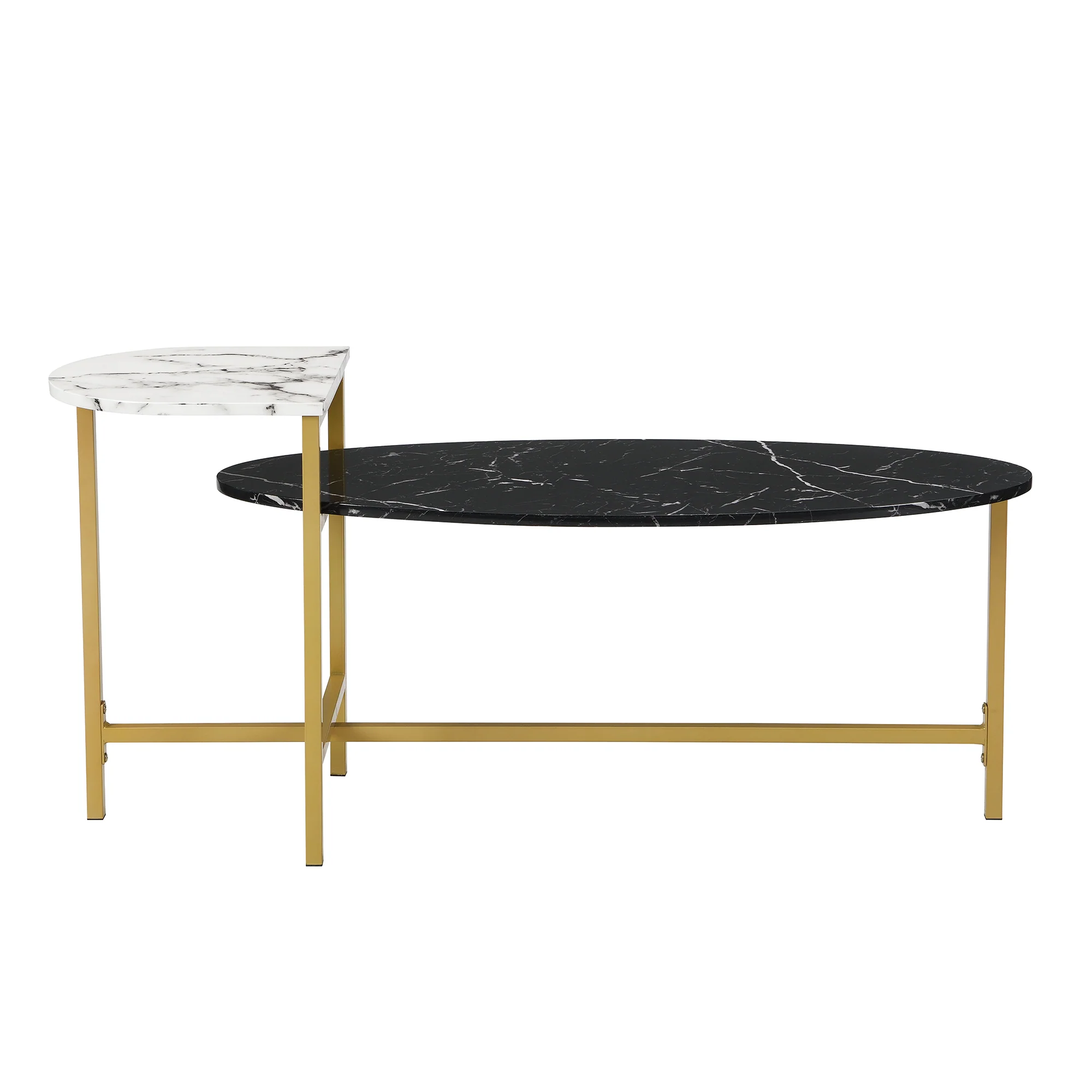 Sarina Black & White Marble Effect Oval Coffee Table - Image 4