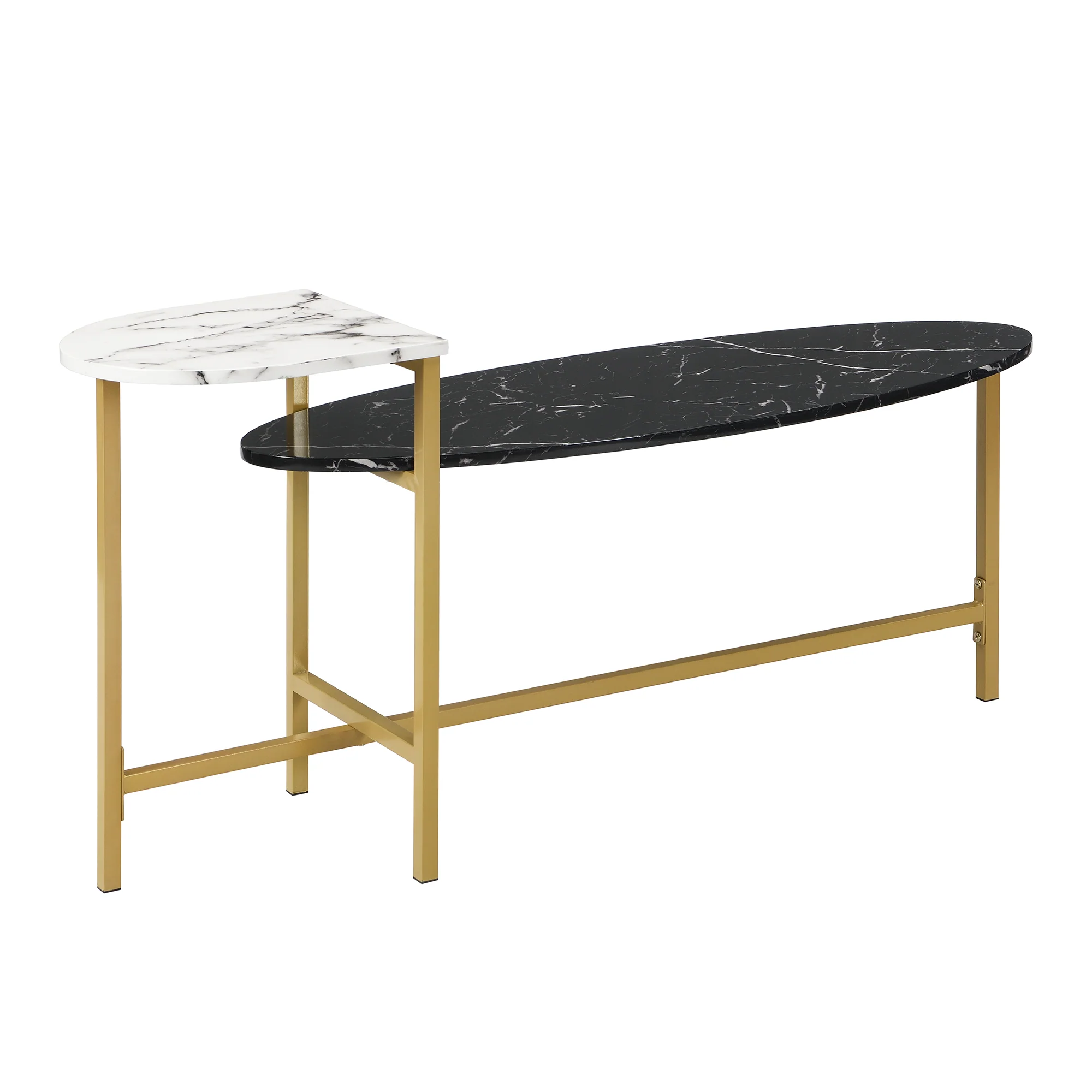 Sarina Black & White Marble Effect Oval Coffee Table - Image 6