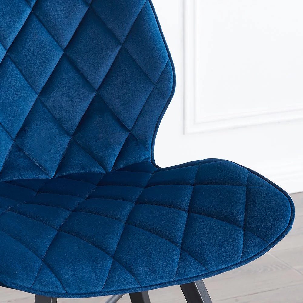 Set of 2 Ampney Velvet Diamond Stitch Dining Chairs with Metal Legs (Blue Velvet) - Image 3