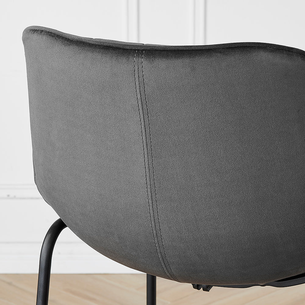 Sutton Set of 2 Barstools with Fluted Back (Grey Velvet) - Image 3