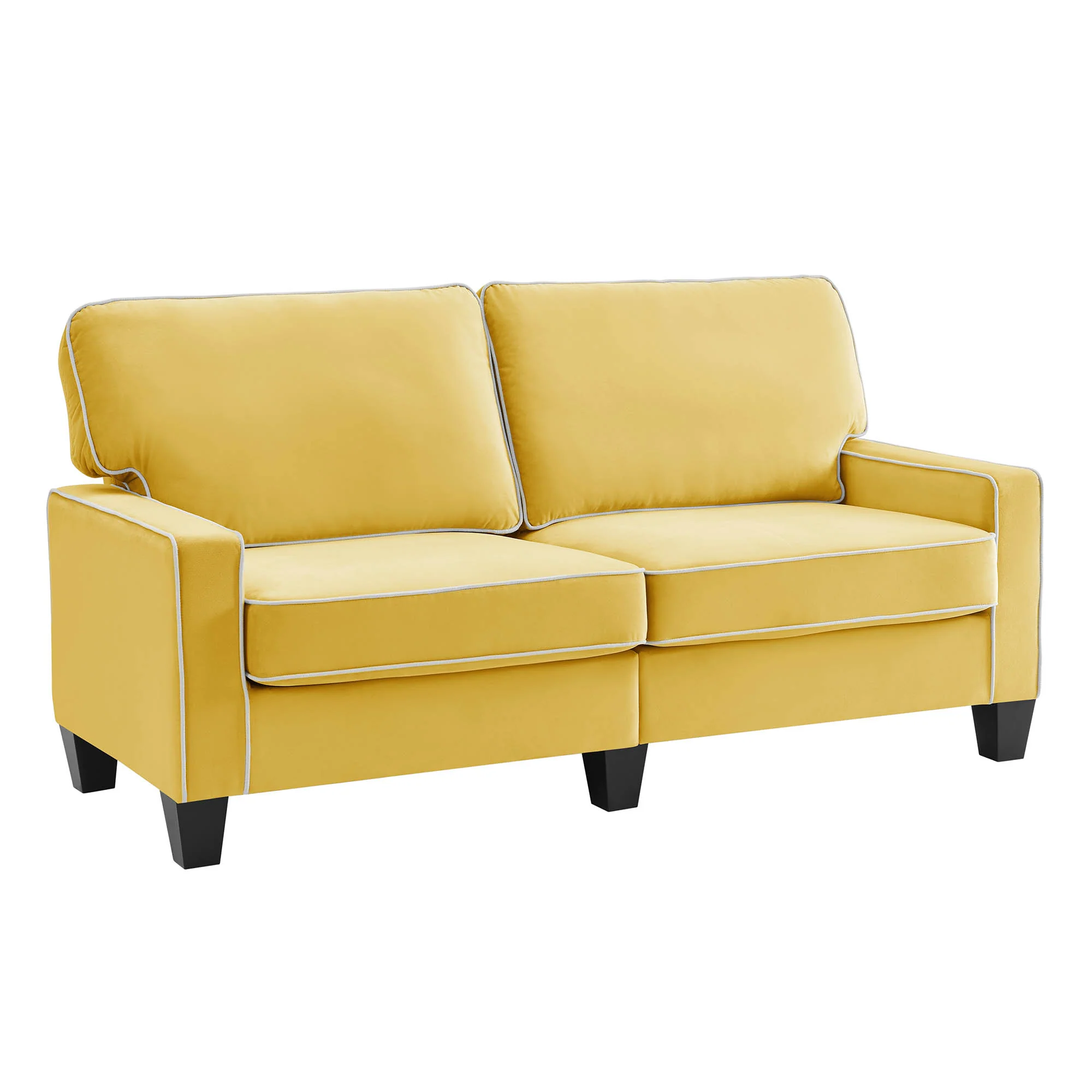 Sherbrook Large 2-Seater Mustard Yellow Velvet Sofa with Contrasting Piping - Image 4