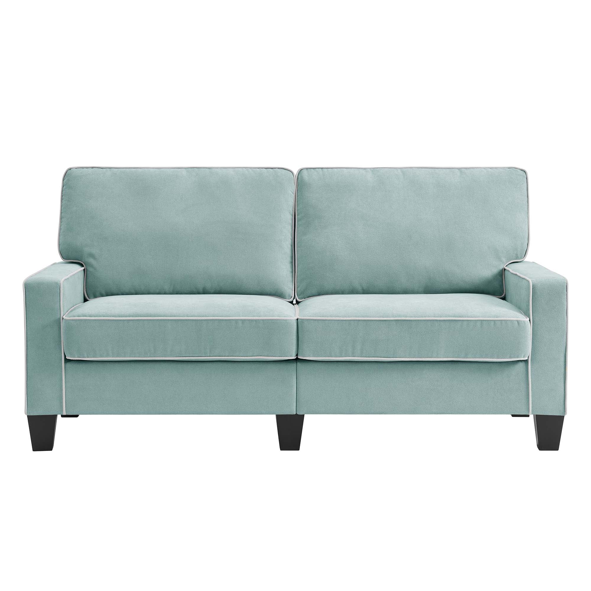 Sherbrook Large 2-Seater Mint Brushed Fabric Sofa with Contrasting Piping - Image 3