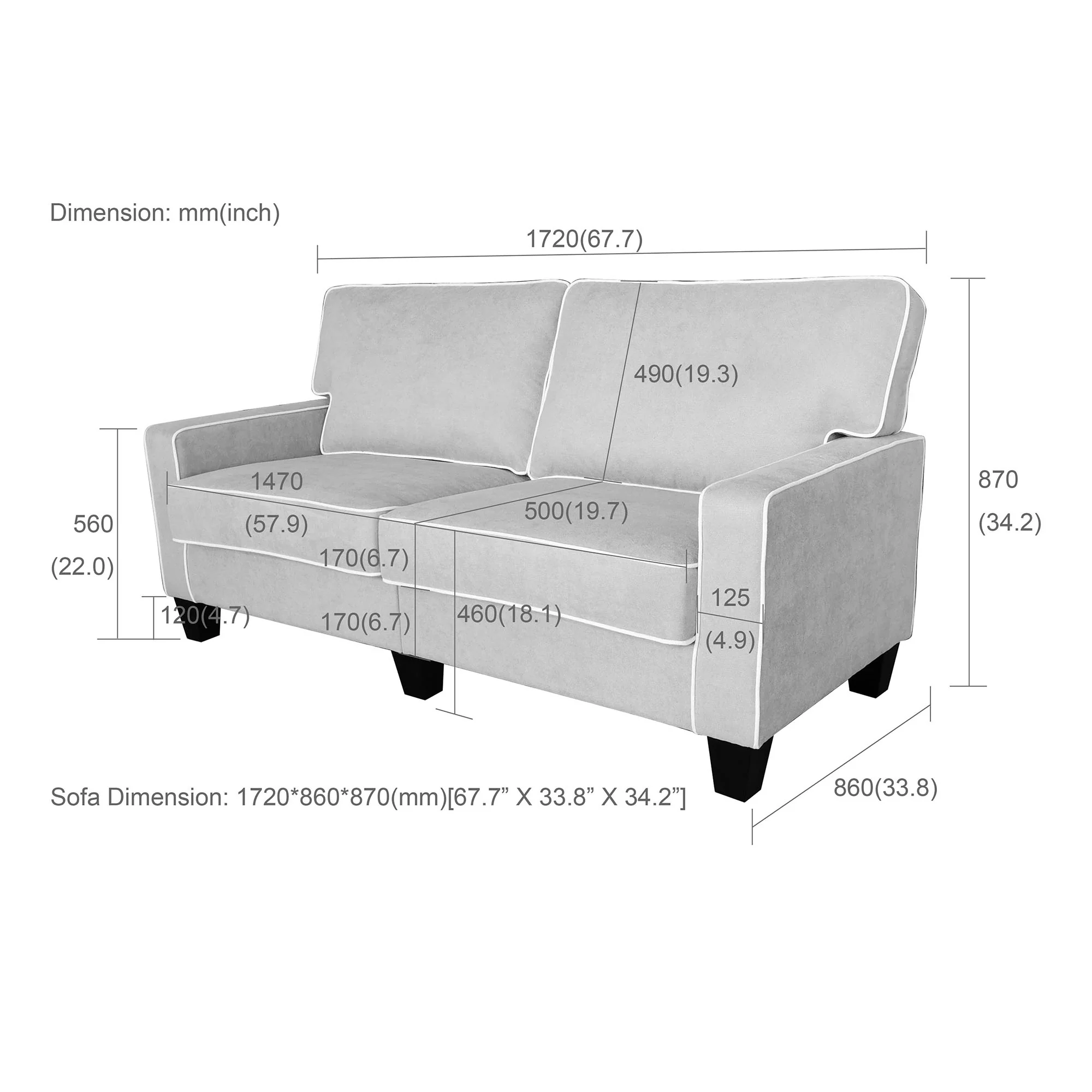Sherbrook Large 2-Seater Mint Brushed Fabric Sofa with Contrasting Piping - Image 5