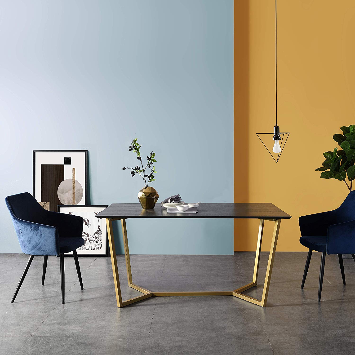 SIERRE 6 Seater Dark Oak Dining Table with Geometric Metal Legs - Image 2