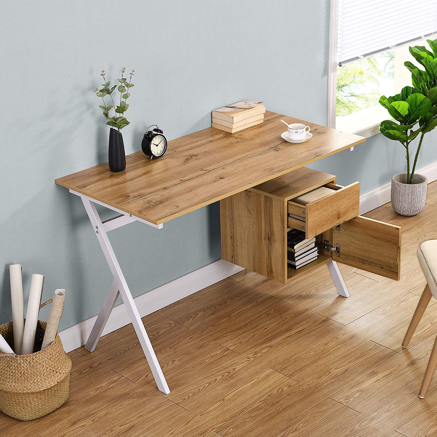 SION Desk with Drawer & Cupboard Oak - Image 2