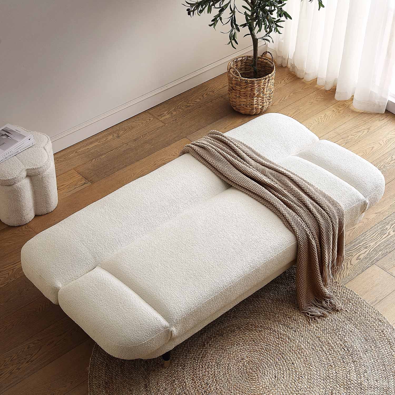 Solna 2-Seater Sofa Bed, Beige Boucle - Image 3