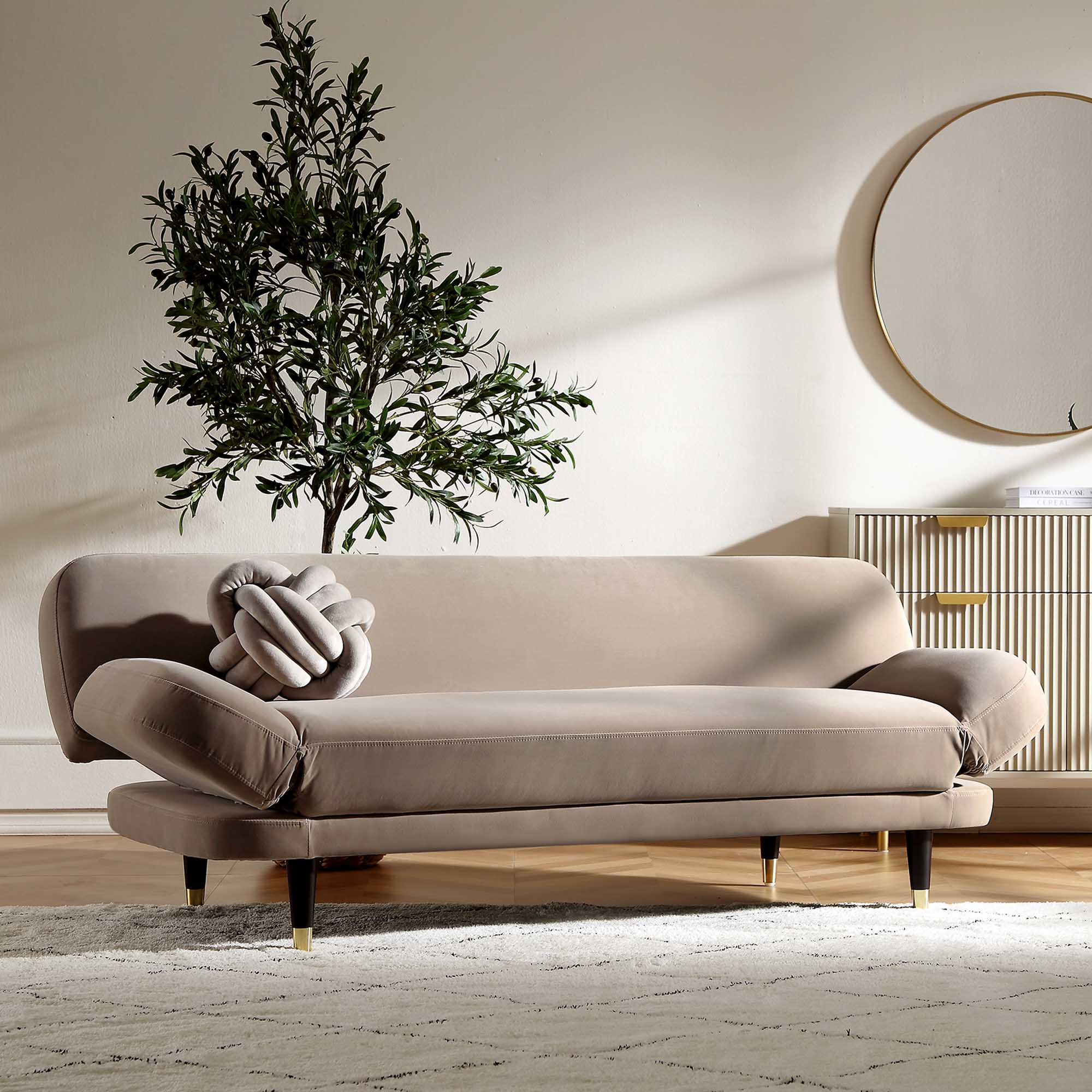 Solna 2-Seater Sofa Bed, Mink Velvet - Image 2