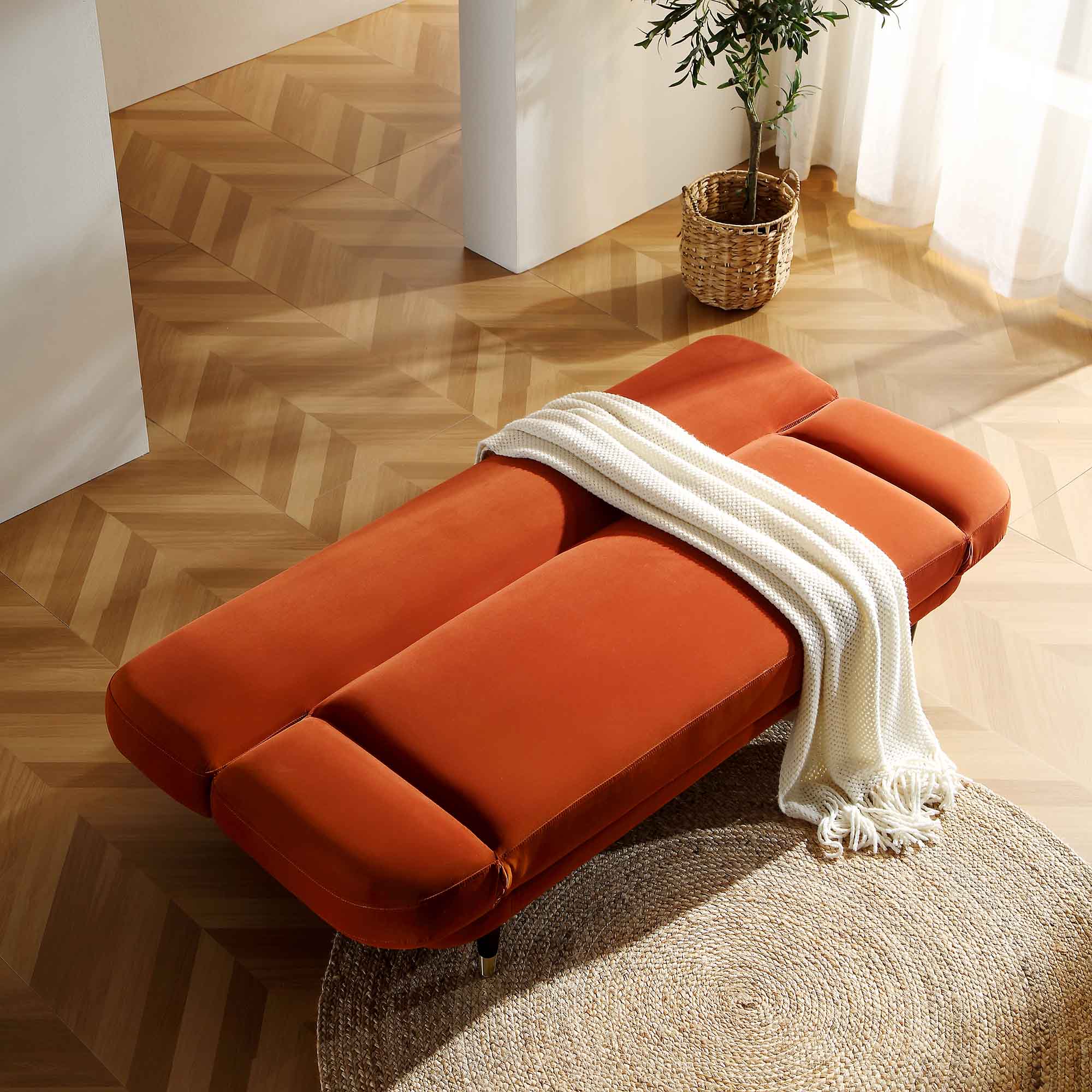 Solna 2-Seater Sofa Bed, Rust Velvet - Image 3