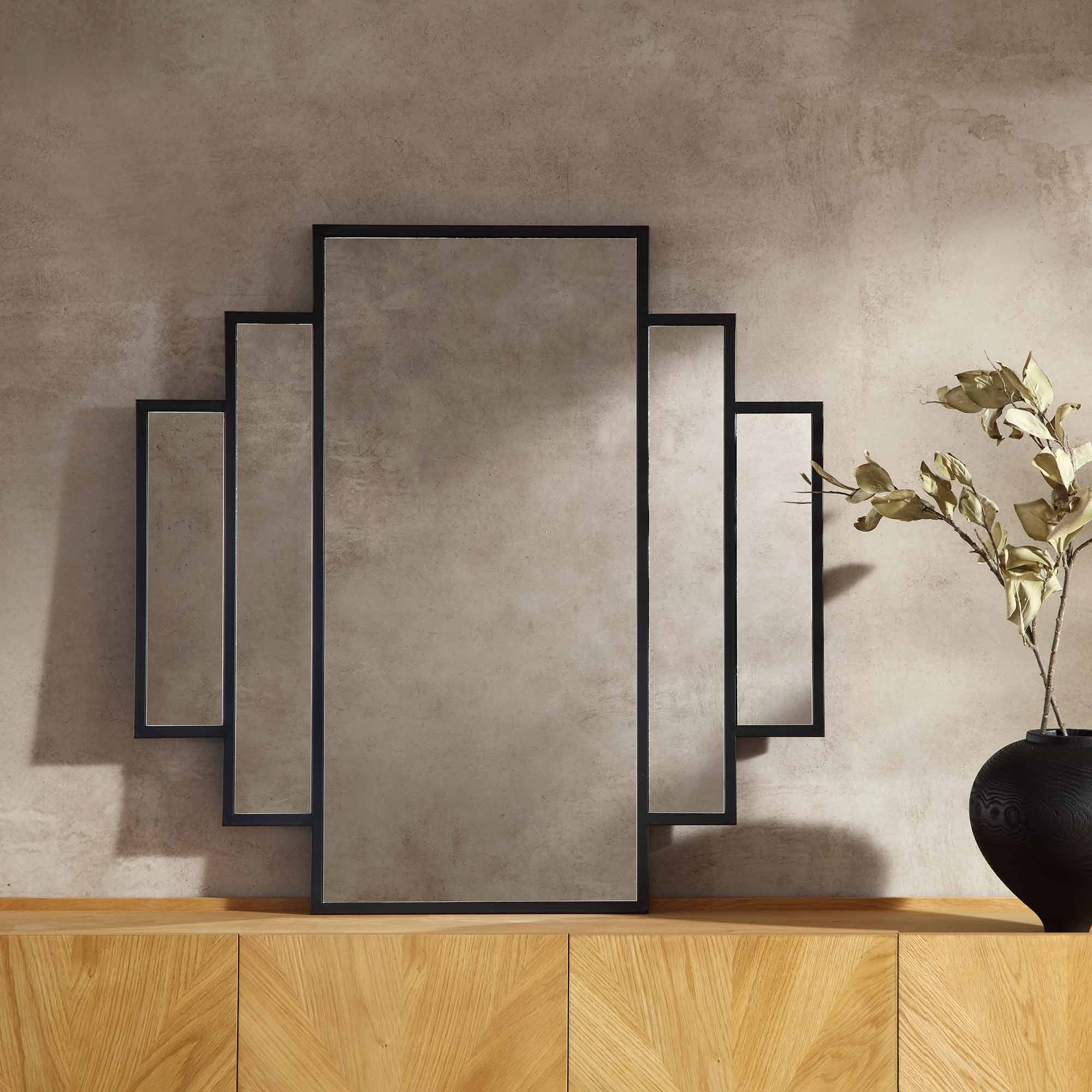 Sonia Black Metal Frame Art Deco Square Wall Mirror 90 x 90 cm - Image 2