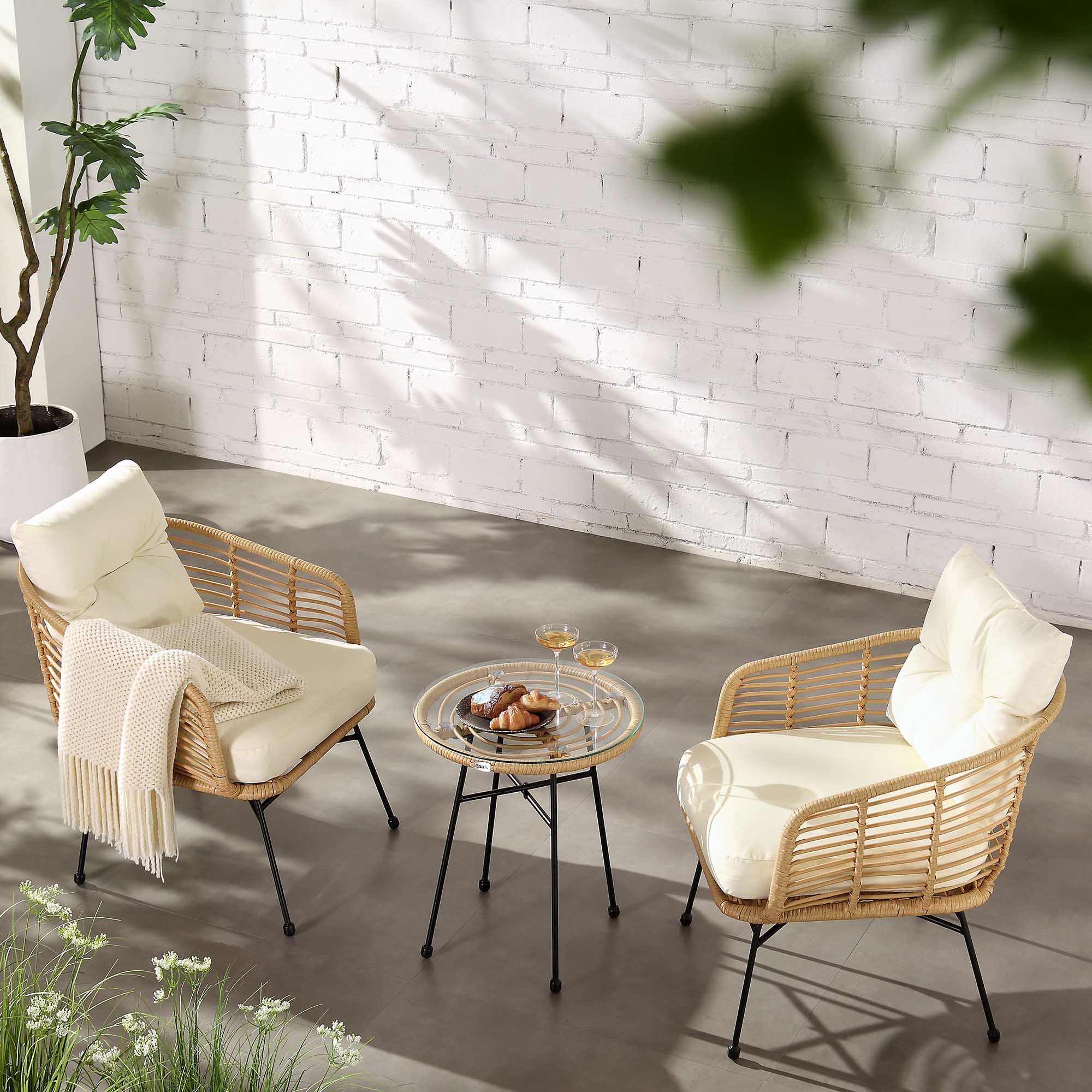 St Loy Natural Rattan Bistro Set with Table - Image 2
