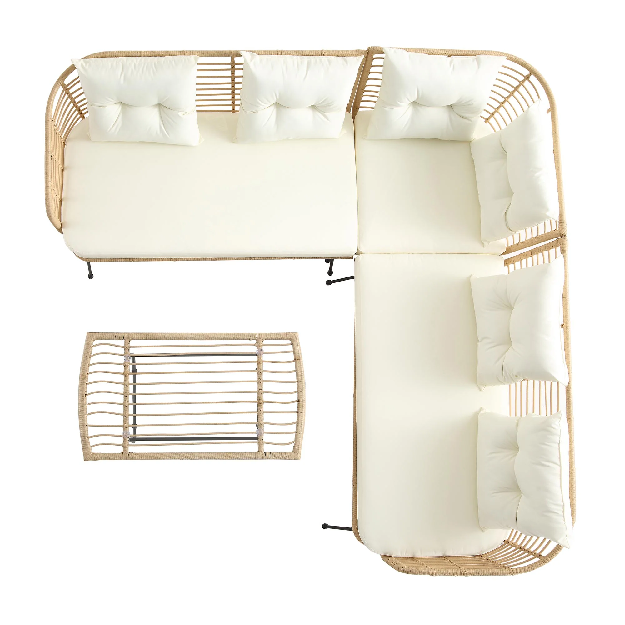 St Loy Natural Rattan Corner Sofa Set with Table - Image 10
