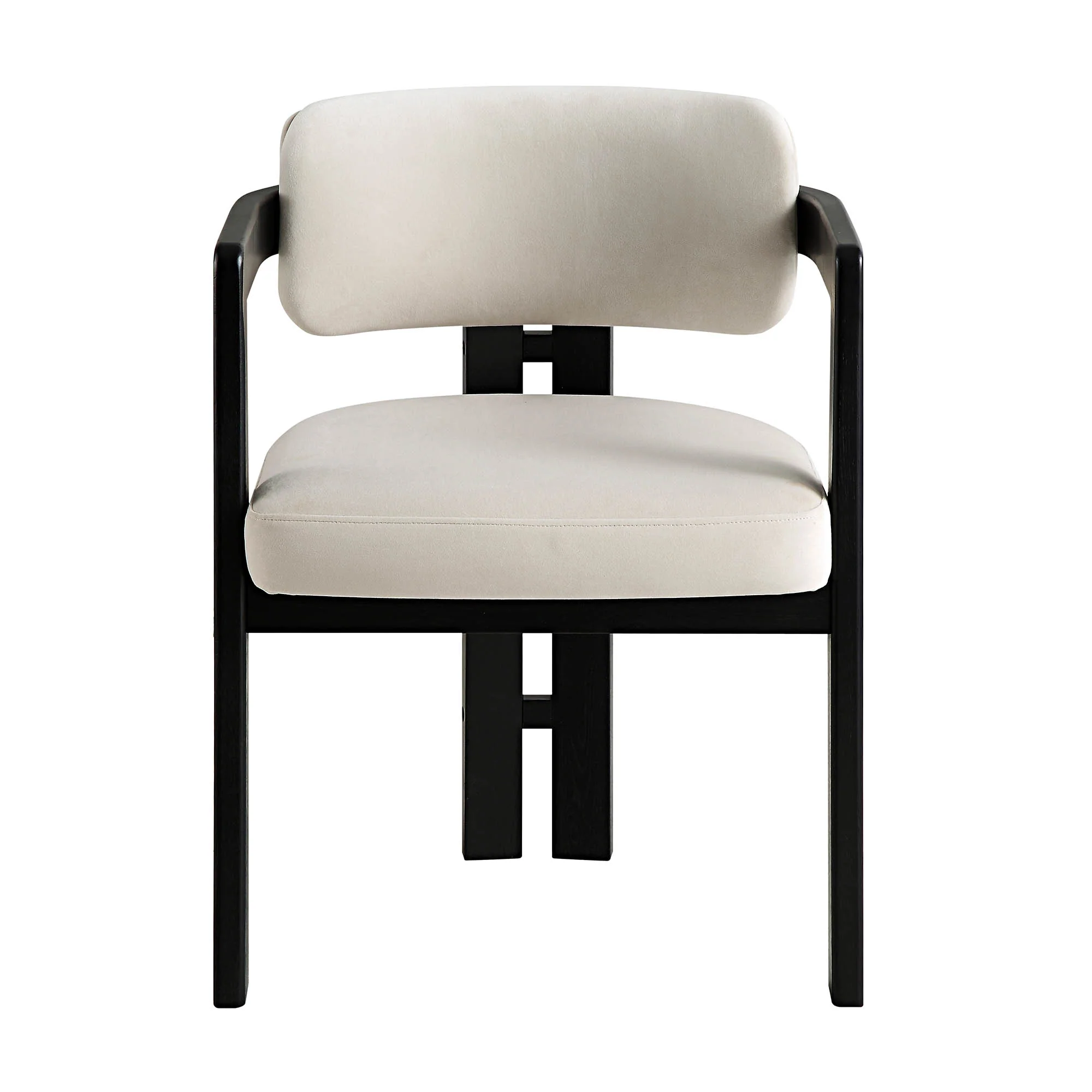 Stanford Curved Oak Frame Upholstered Chair, Champagne Velvet Black Frame - Image 3
