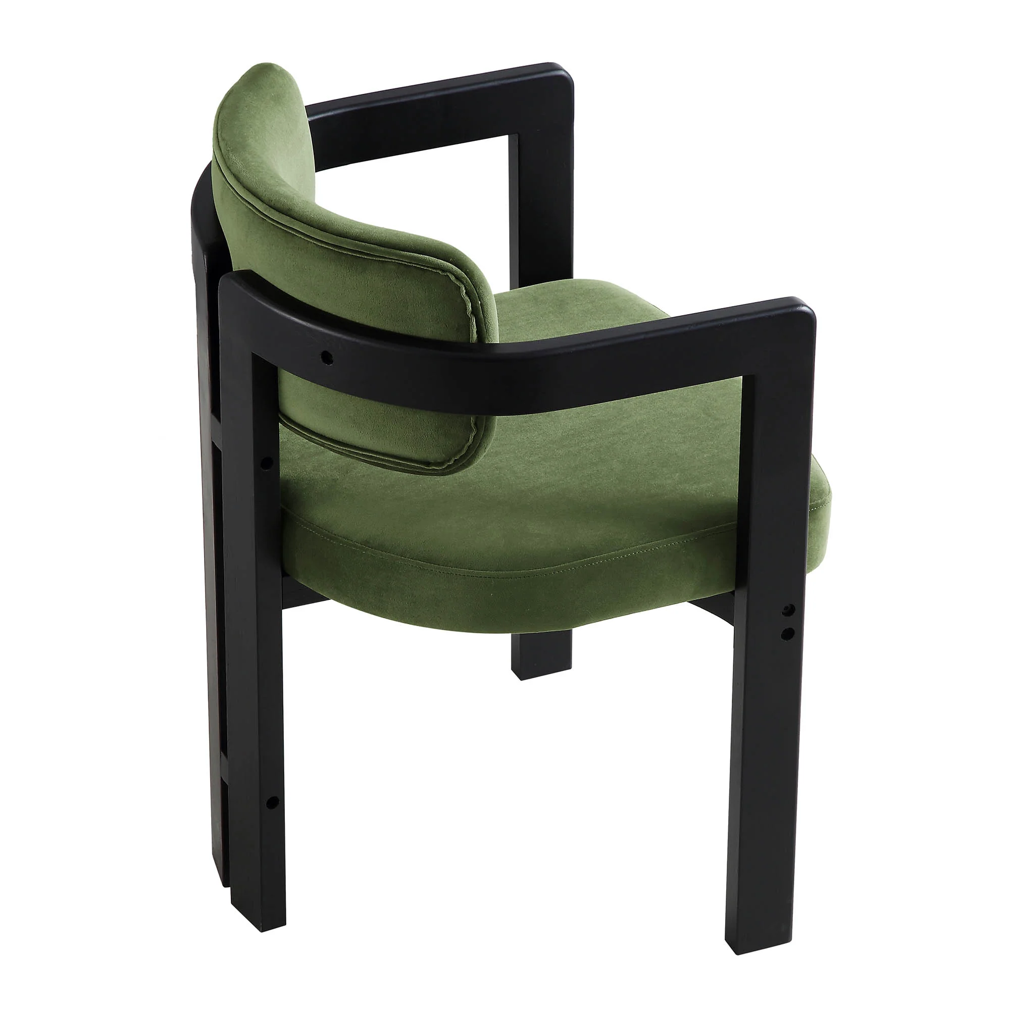 Stanford Curved Oak Frame Upholstered Chair, Moss Green Velvet Black Frame - Image 13