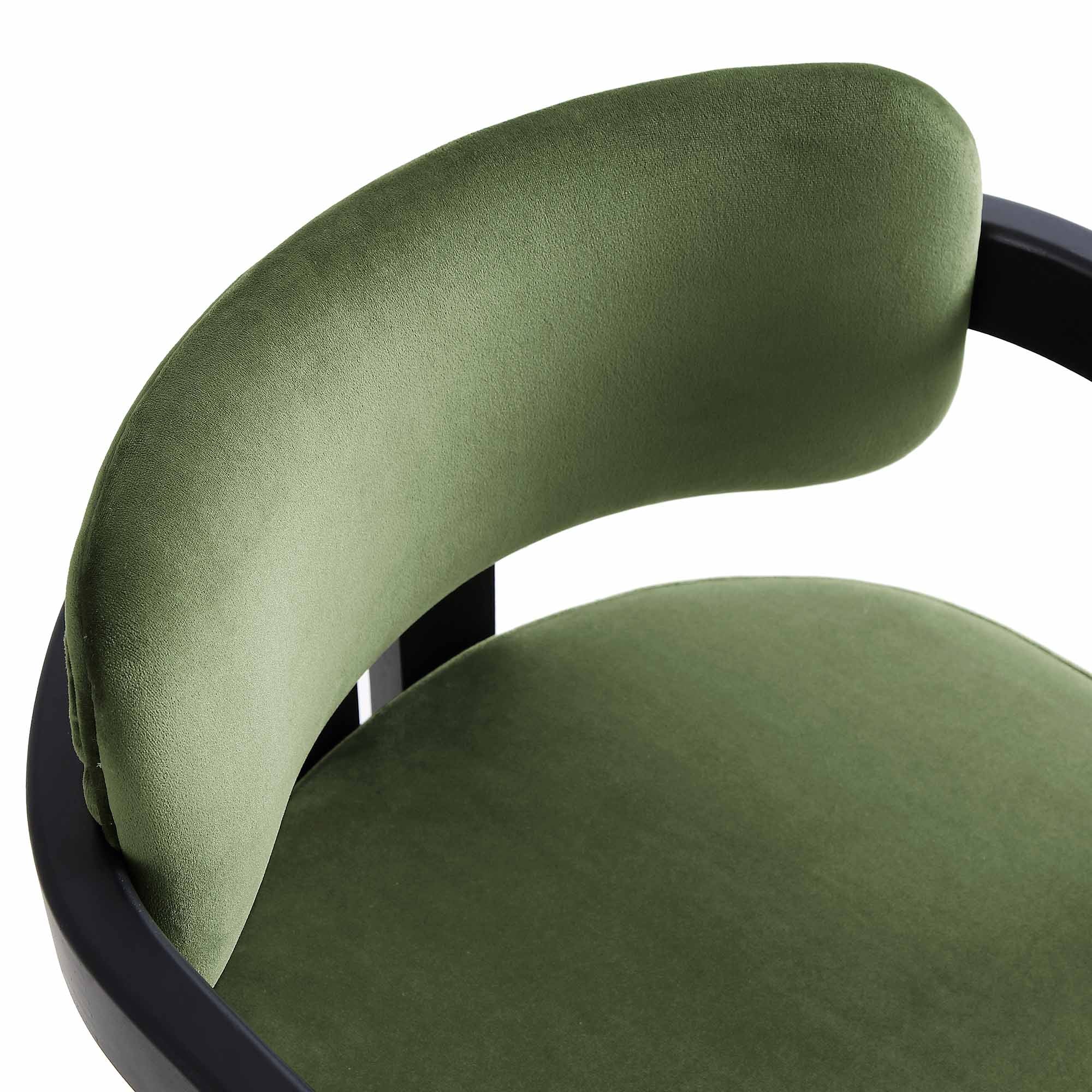 Stanford Curved Oak Frame Upholstered Chair, Moss Green Velvet Black Frame - Image 14