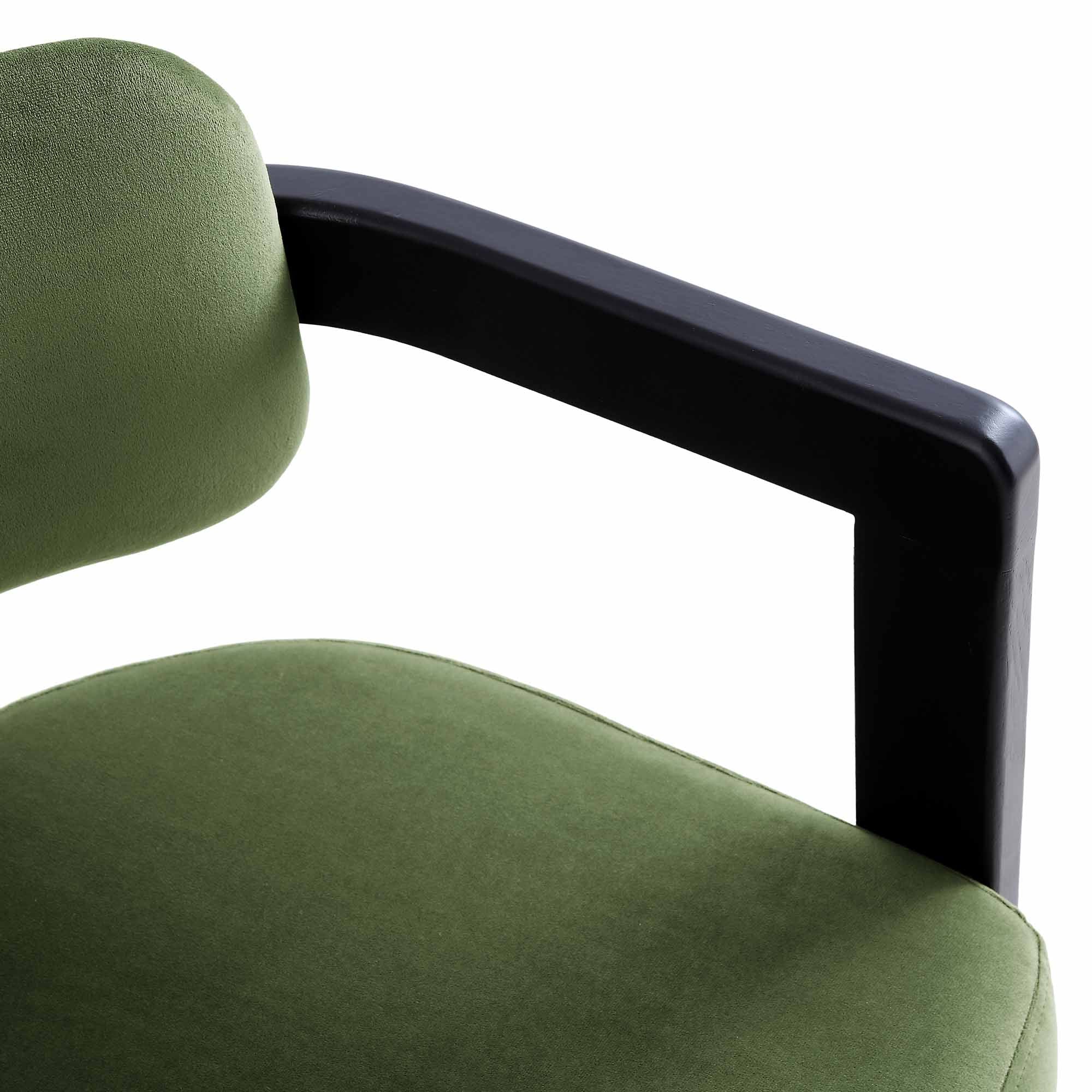 Stanford Curved Oak Frame Upholstered Chair, Moss Green Velvet Black Frame - Image 17