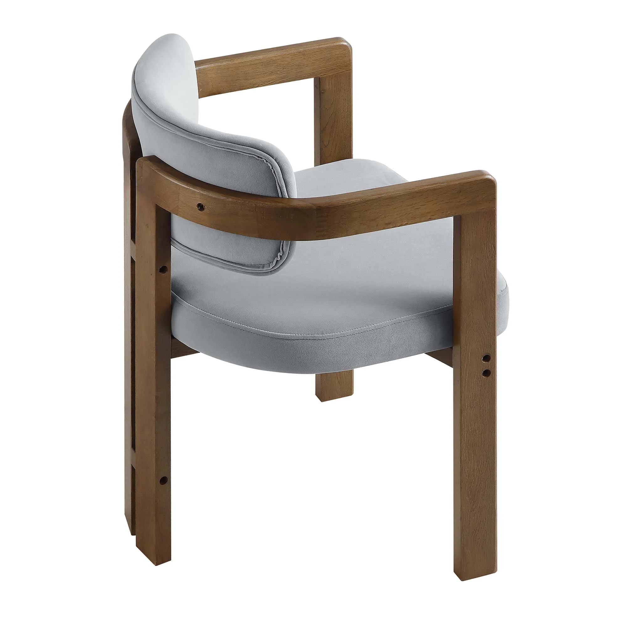 Stanford Curved Walnut Wood Frame Grey Velvet Chair - Image 9