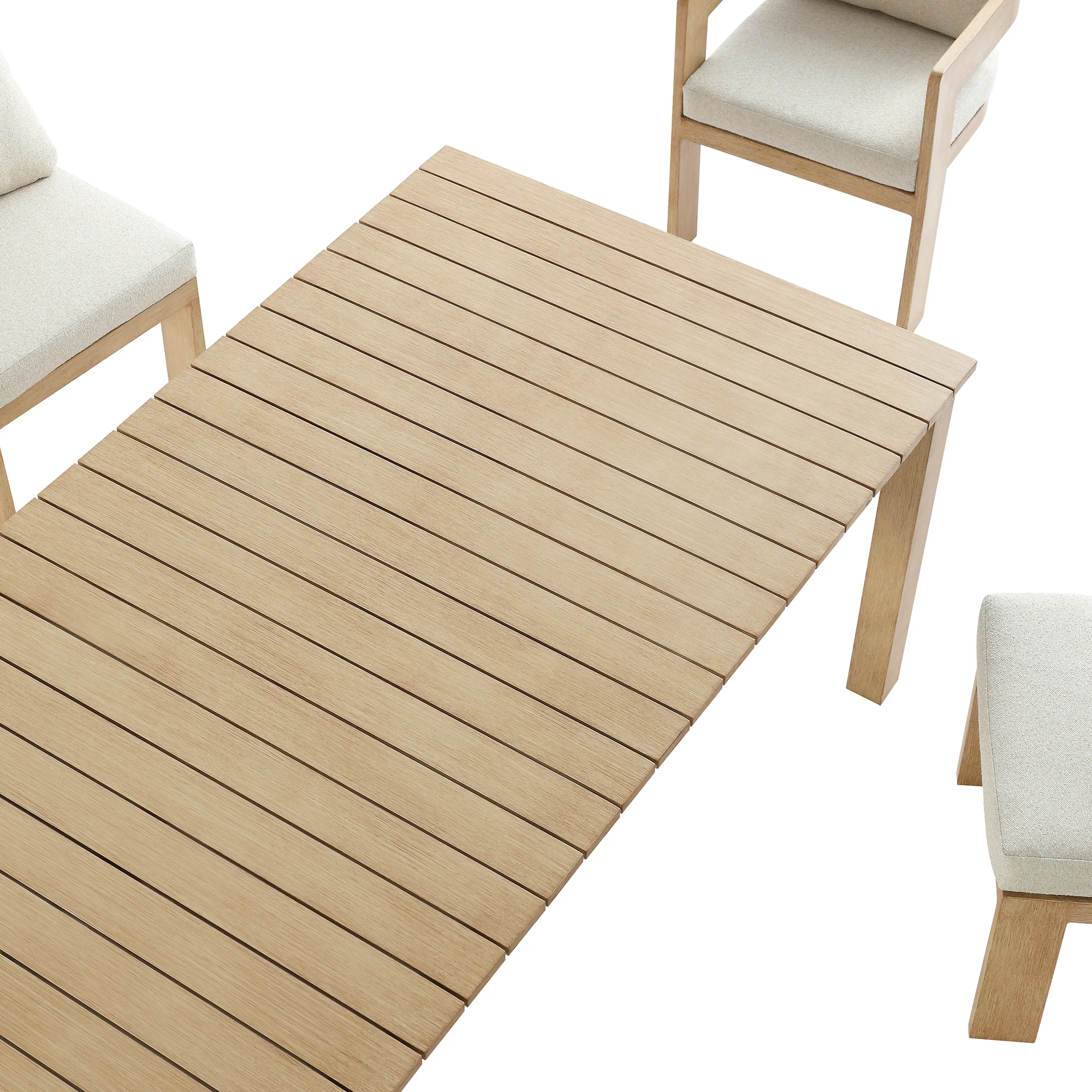 Stanford Outdoor 6-Seater Rectangular Dining Set, Natural with Beige Boucle Fabric - Image 15
