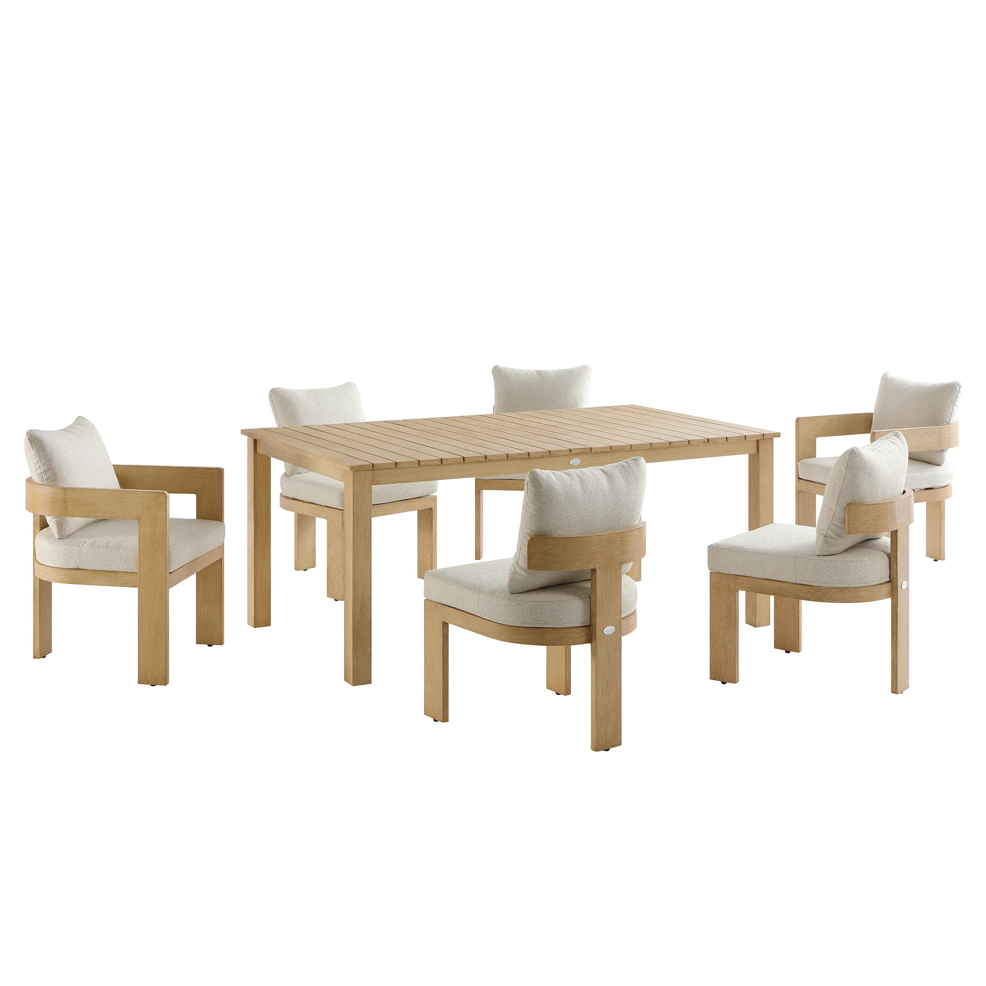 Stanford Outdoor 6-Seater Rectangular Dining Set, Natural with Beige Boucle Fabric - Image 3