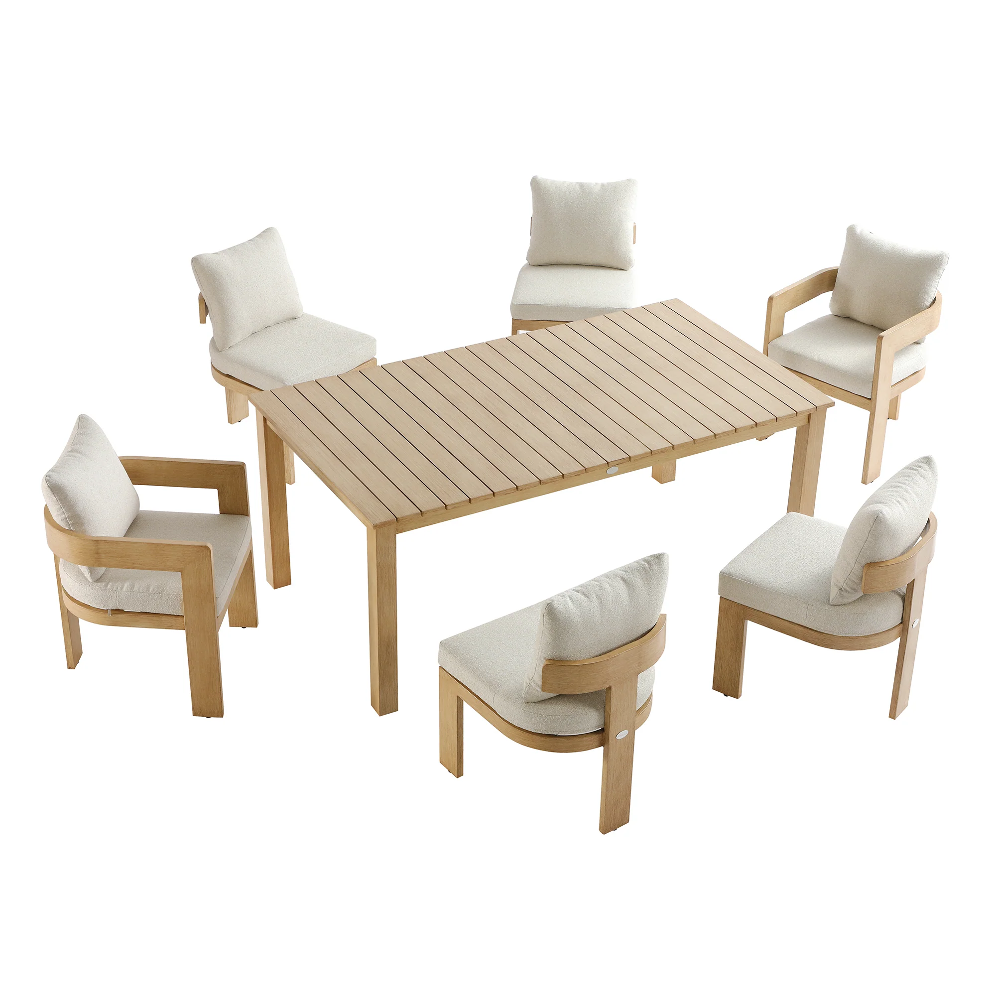 Stanford Outdoor 6-Seater Rectangular Dining Set, Natural with Beige Boucle Fabric - Image 6