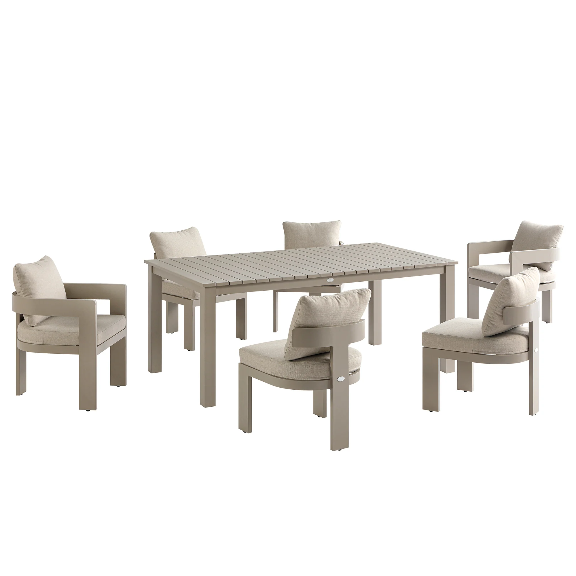 Stanford Outdoor 6-Seater Rectangular Dining Set, Taupe with Light Taupe Fabric - Image 10