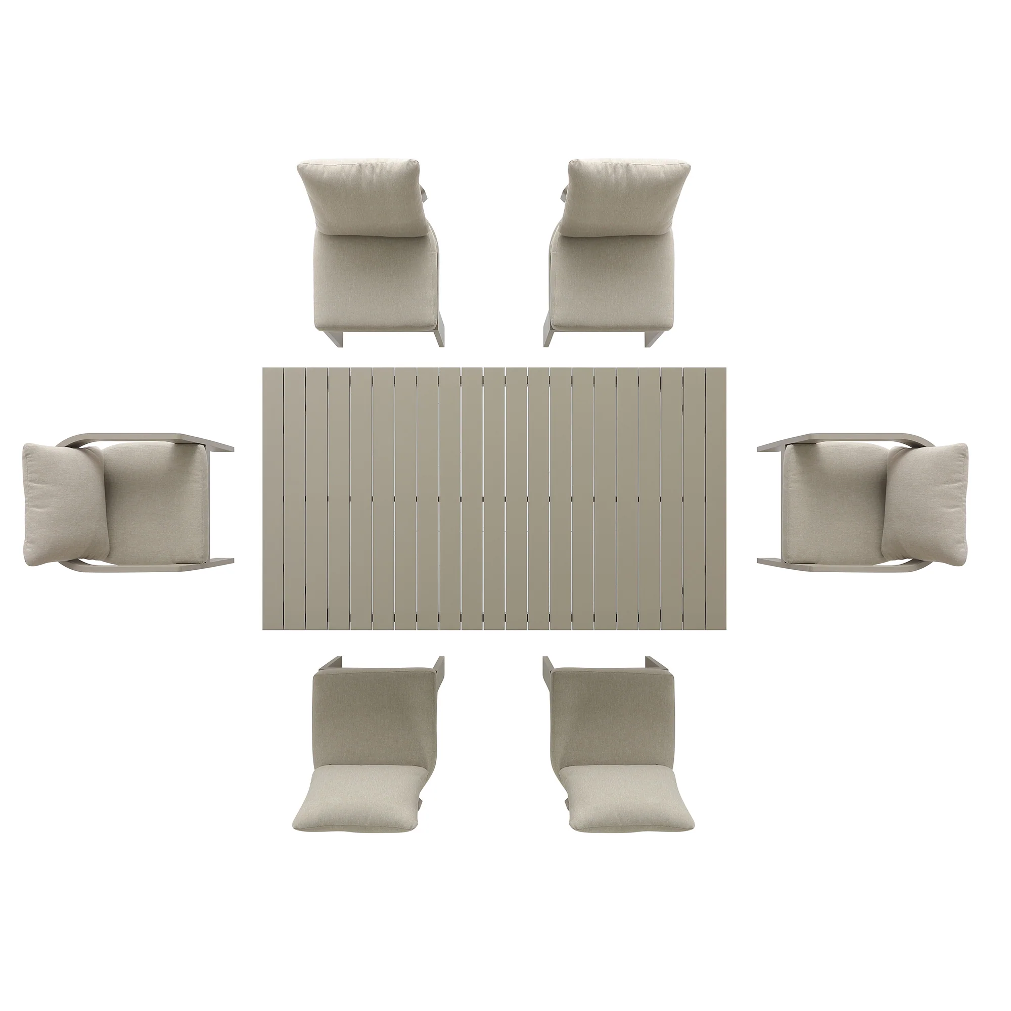 Stanford Outdoor 6-Seater Rectangular Dining Set, Taupe with Light Taupe Fabric - Image 12