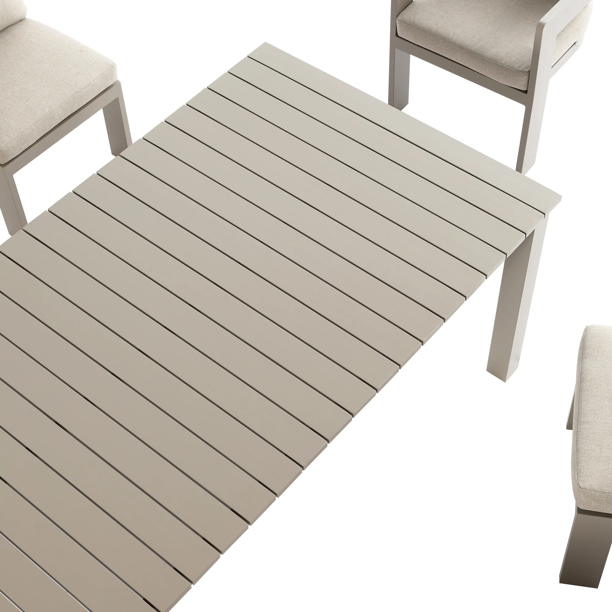 Stanford Outdoor 6-Seater Rectangular Dining Set, Taupe with Light Taupe Fabric - Image 18