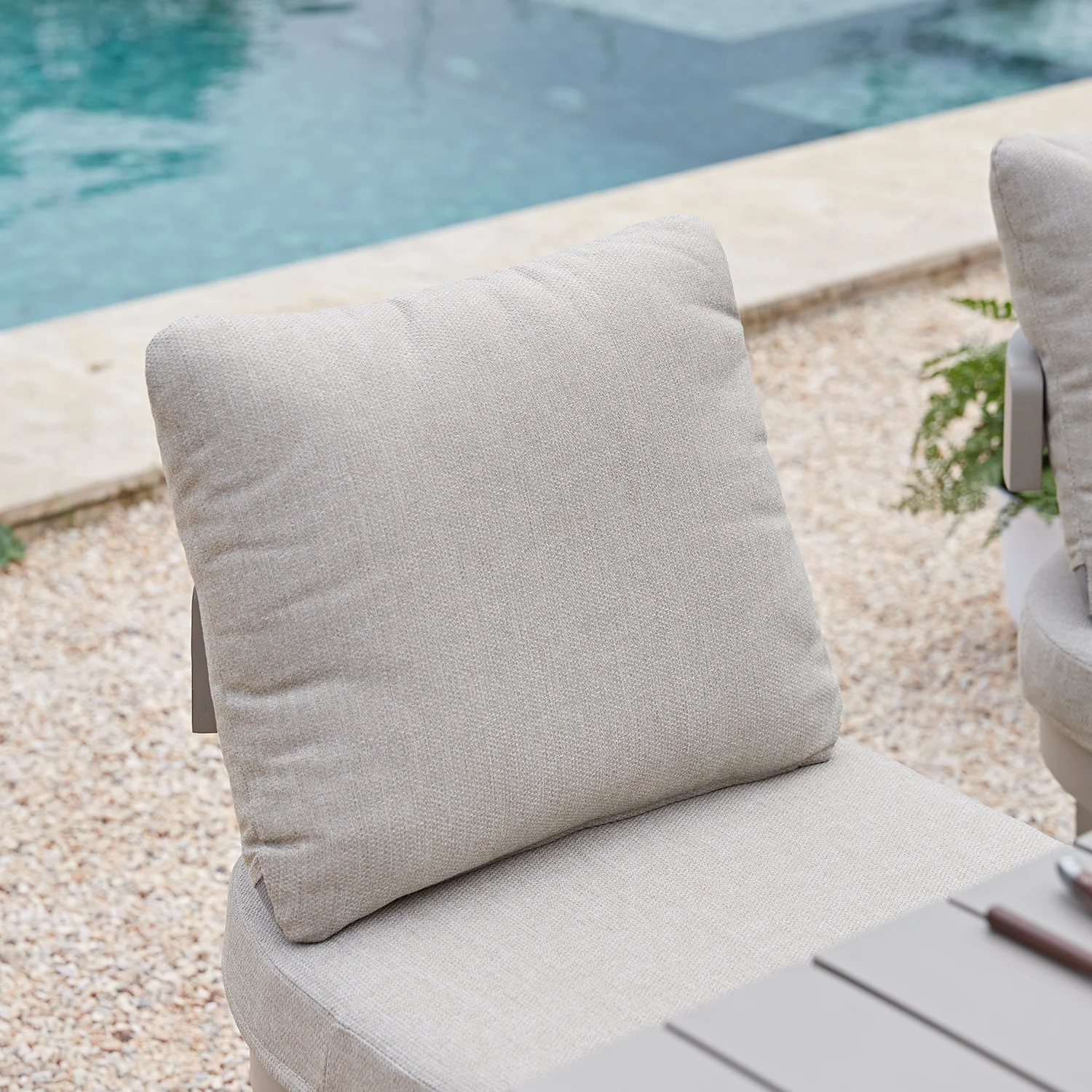 Stanford Outdoor 6-Seater Rectangular Dining Set, Taupe with Light Taupe Fabric - Image 7