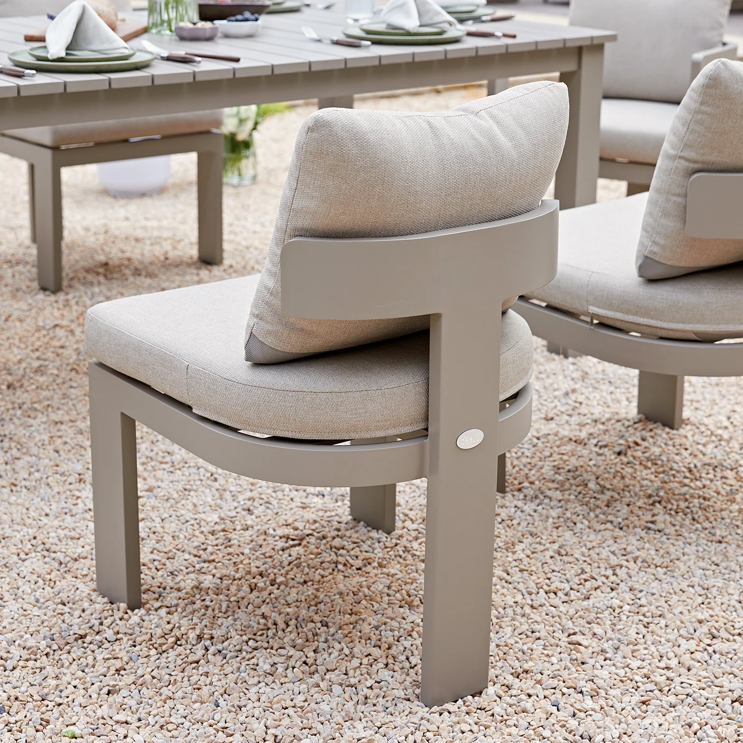 Stanford Outdoor 6-Seater Rectangular Dining Set, Taupe with Light Taupe Fabric - Image 8