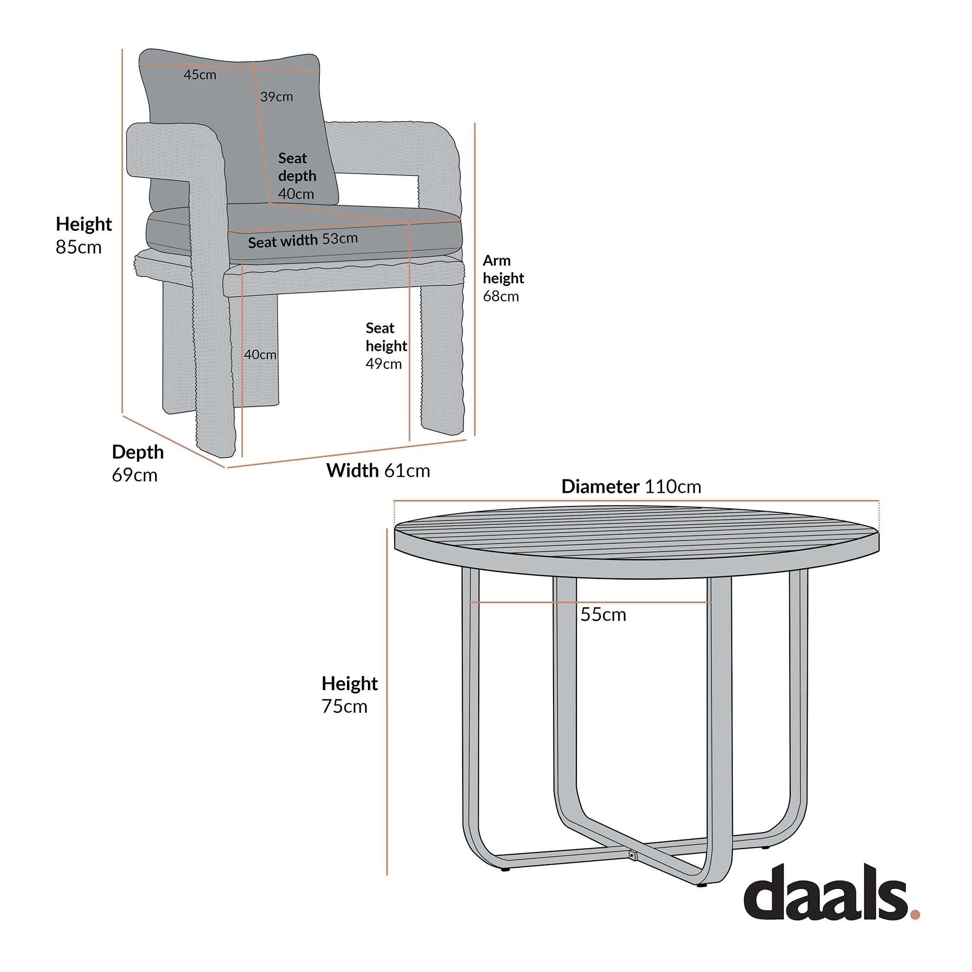 Stanford Round Wicker Outdoor 4-Seater Round Dining Set, Natural - Image 10