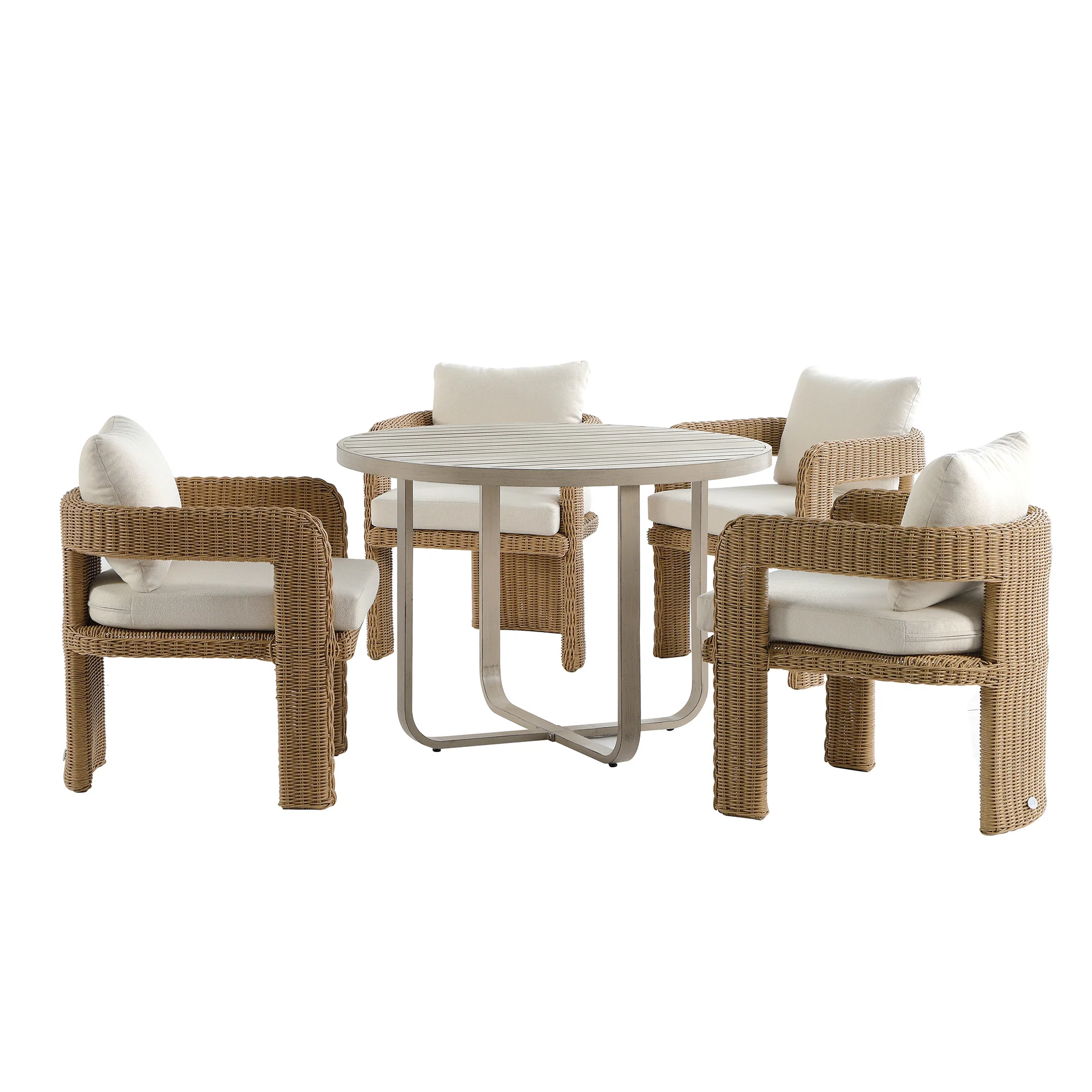 Stanford Round Wicker Outdoor 4-Seater Round Dining Set, Natural - Image 11