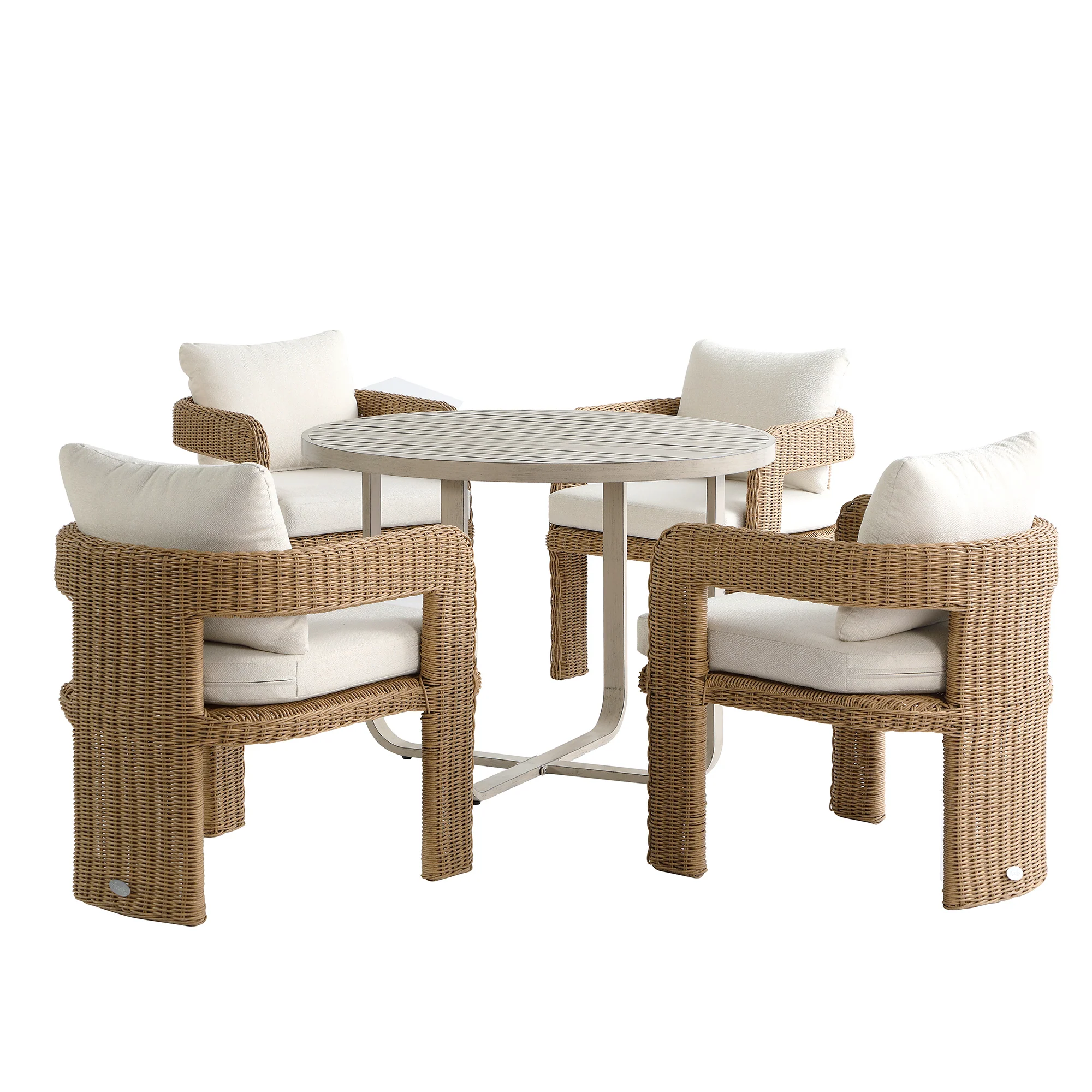 Stanford Round Wicker Outdoor 4-Seater Round Dining Set, Natural - Image 8