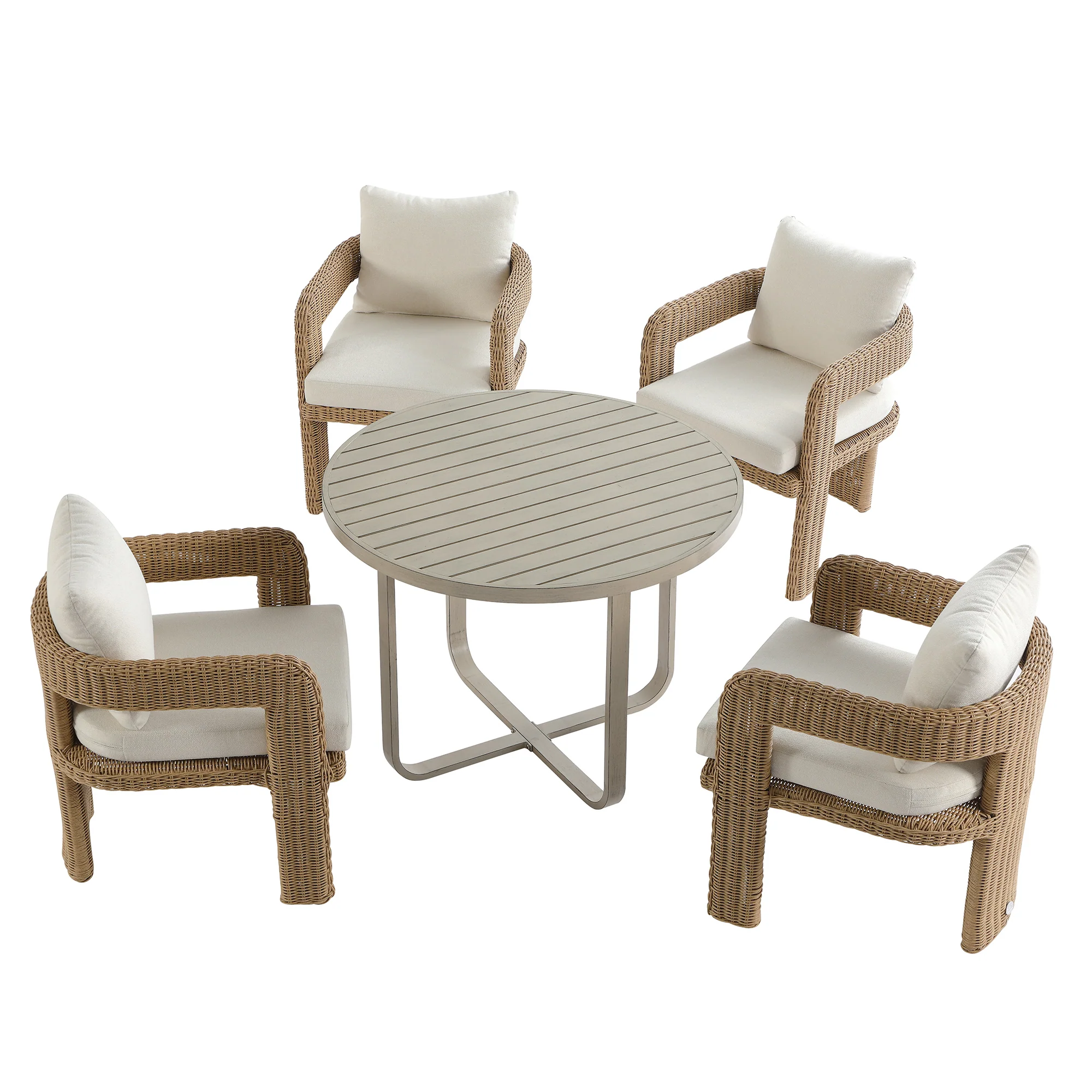 Stanford Round Wicker Outdoor 4-Seater Round Dining Set, Natural - Image 9