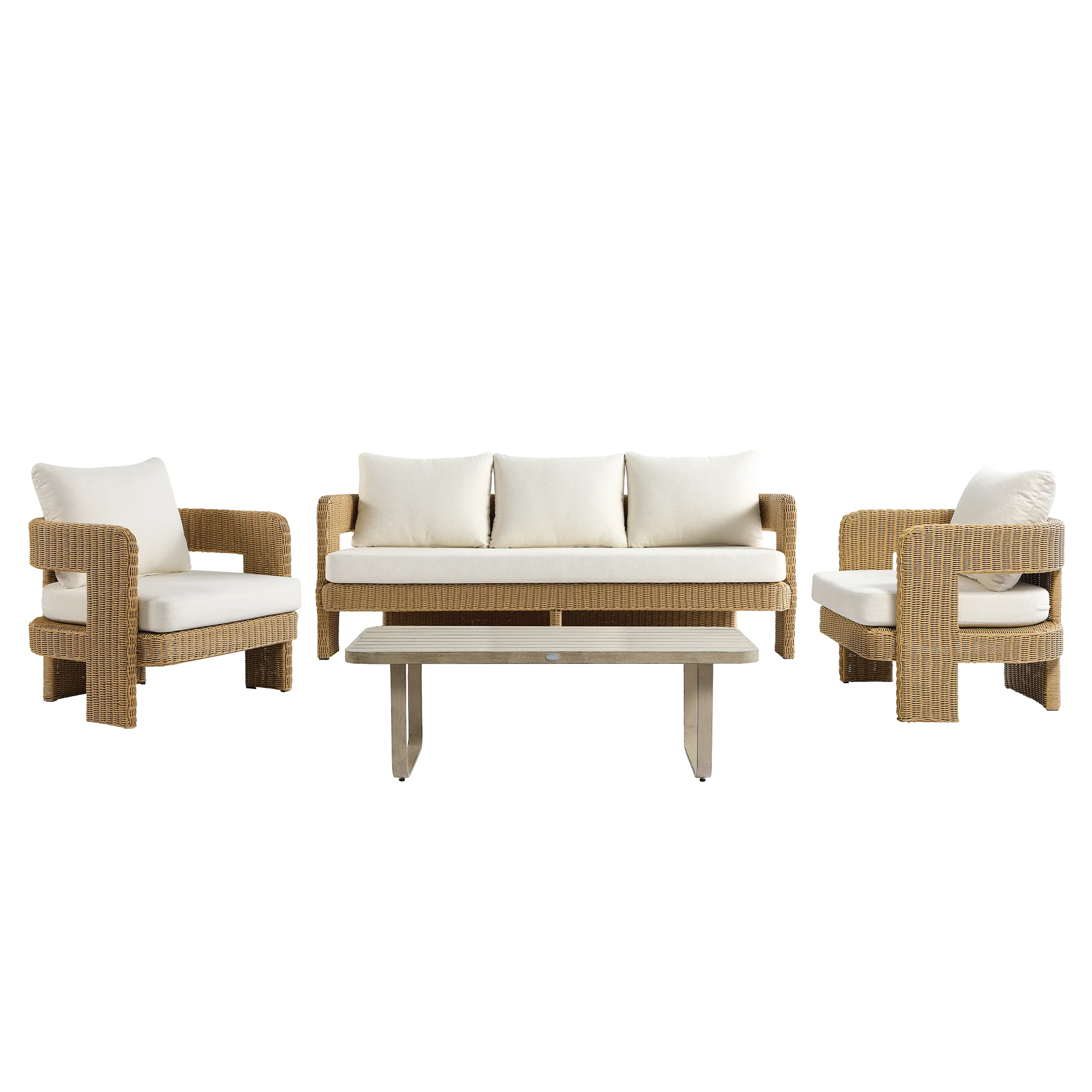 Stanford Round Wicker Outdoor 5-Seater Sofa Set, Natural - Image 10