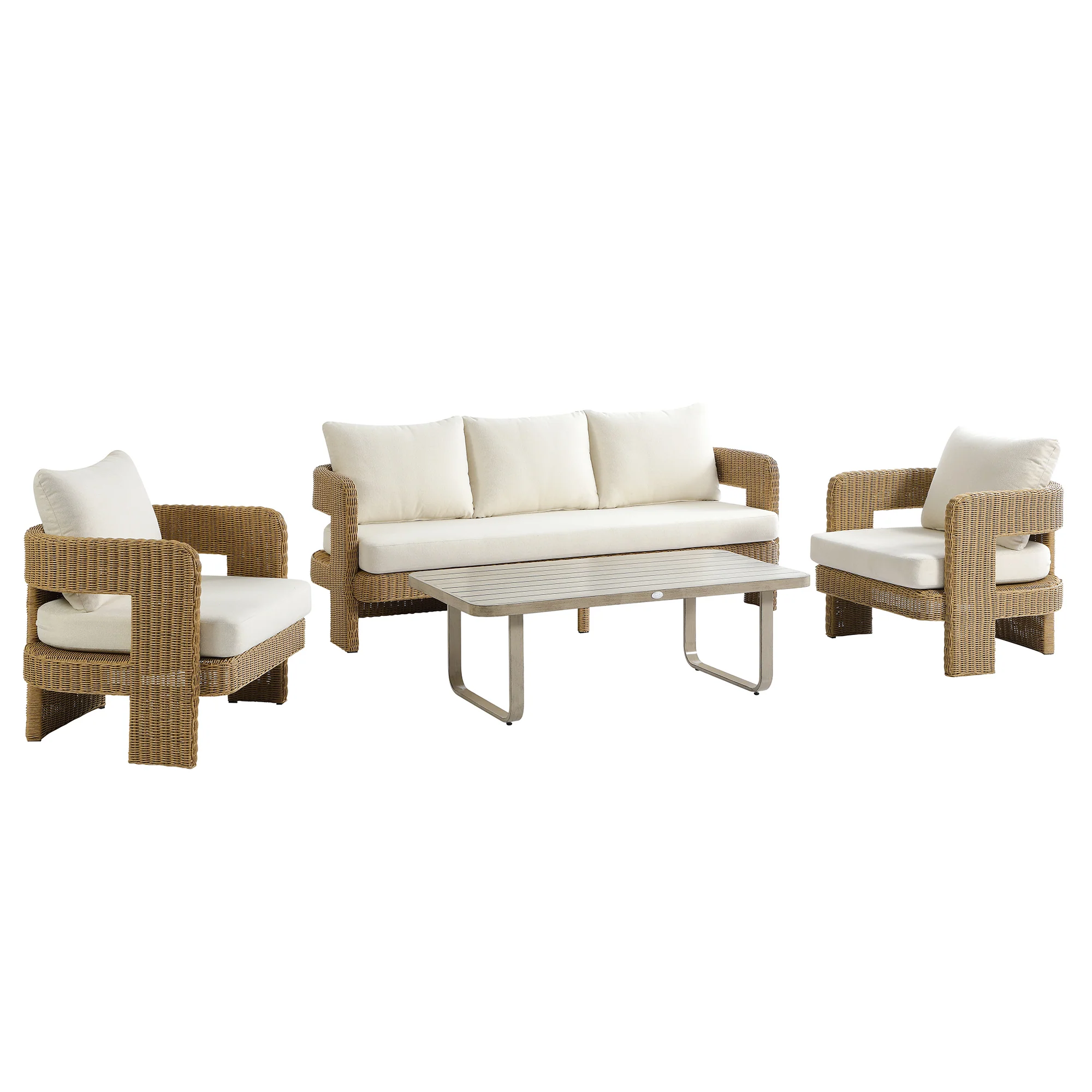 Stanford Round Wicker Outdoor 5-Seater Sofa Set, Natural - Image 11