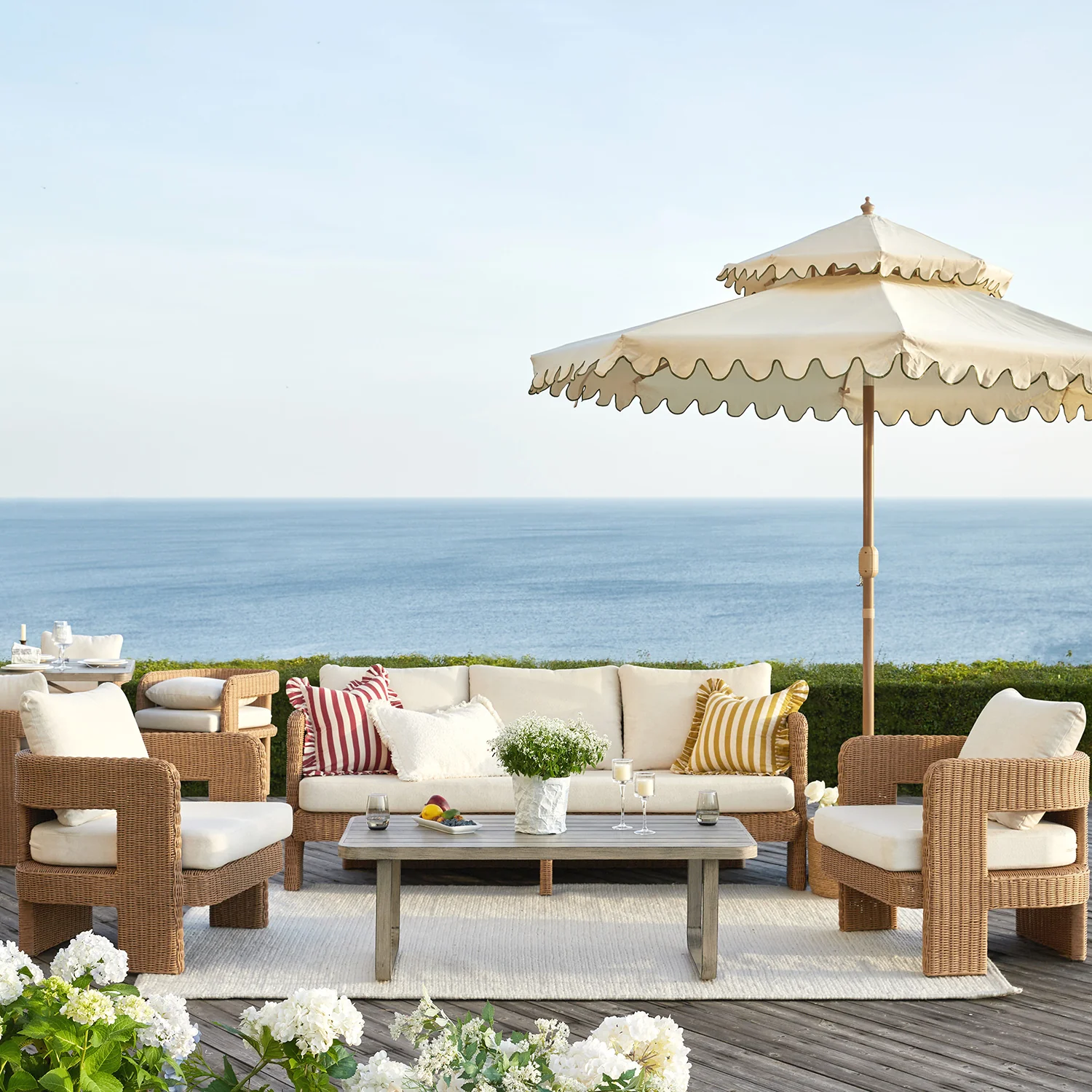 Stanford Round Wicker Outdoor 5-Seater Sofa Set, Natural - Image 2