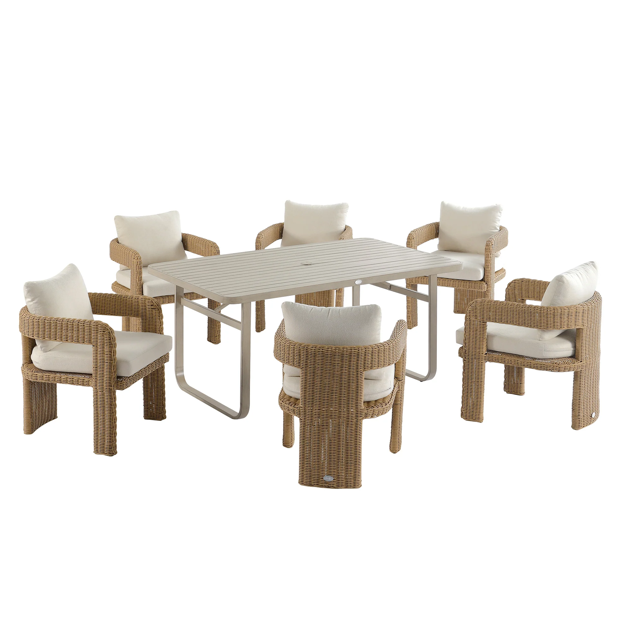 Stanford Round Wicker Outdoor 6-Seater Rectangular Dining Set, Natural - Image 10