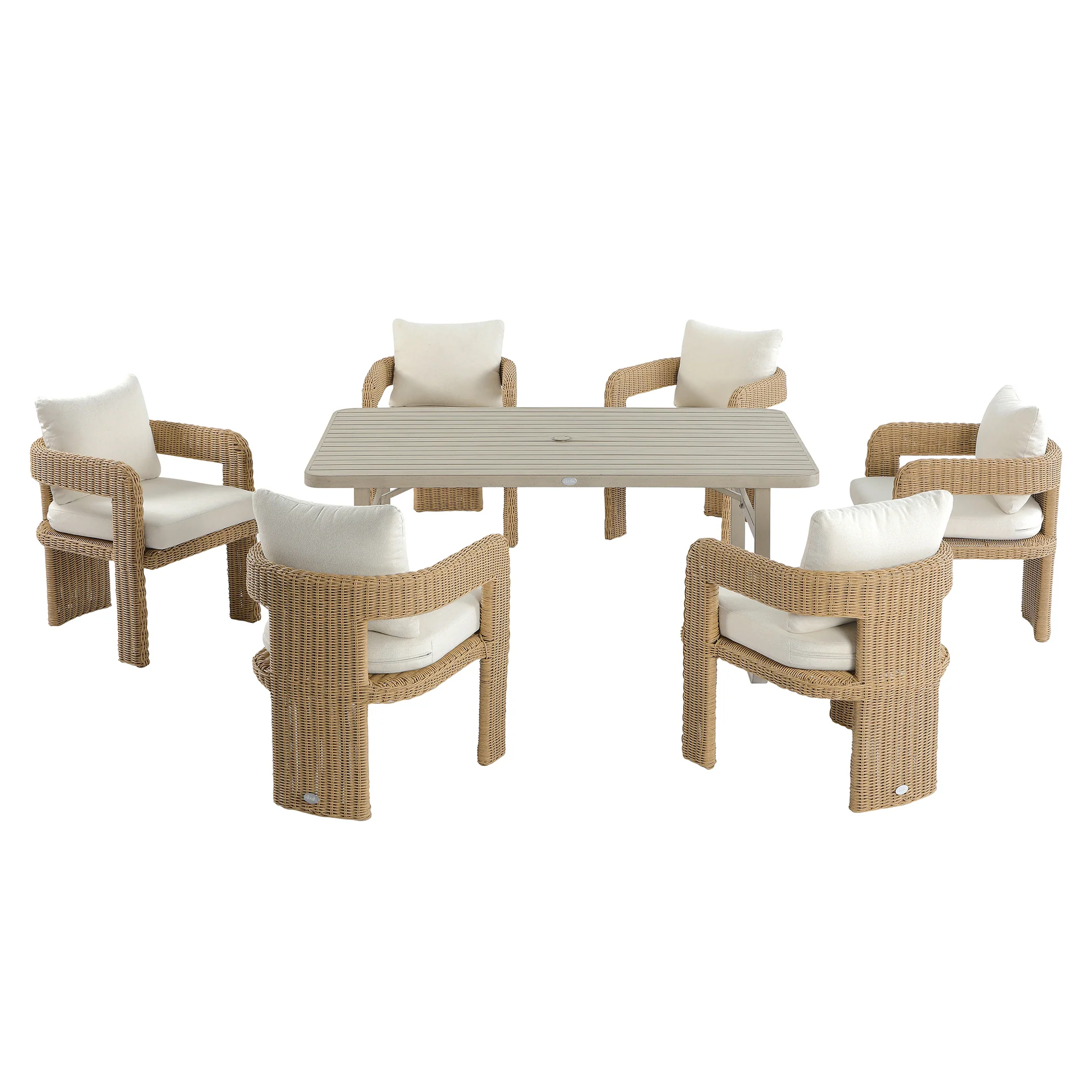 Stanford Round Wicker Outdoor 6-Seater Rectangular Dining Set, Natural - Image 11