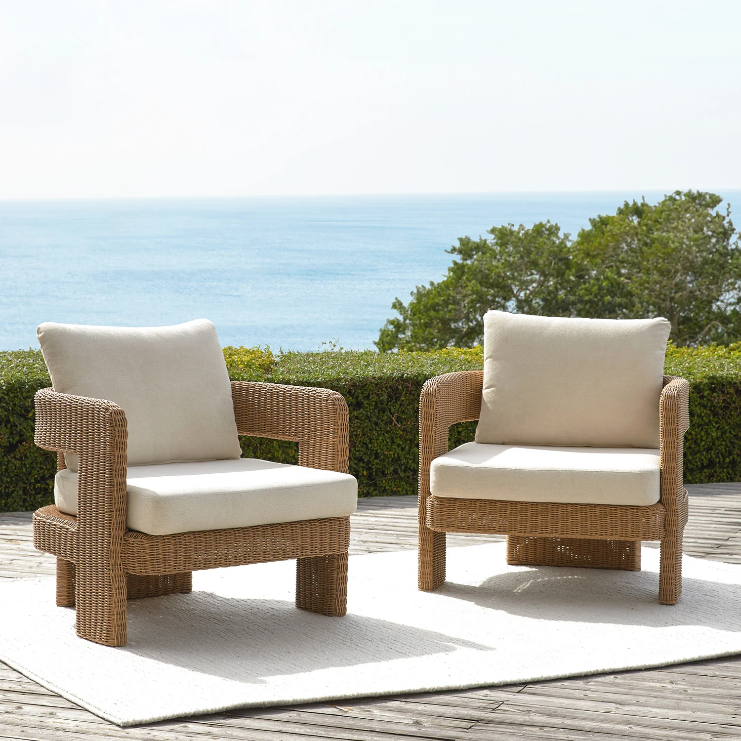 Stanford Round Wicker Outdoor Armchair Set, Natural - Image 2