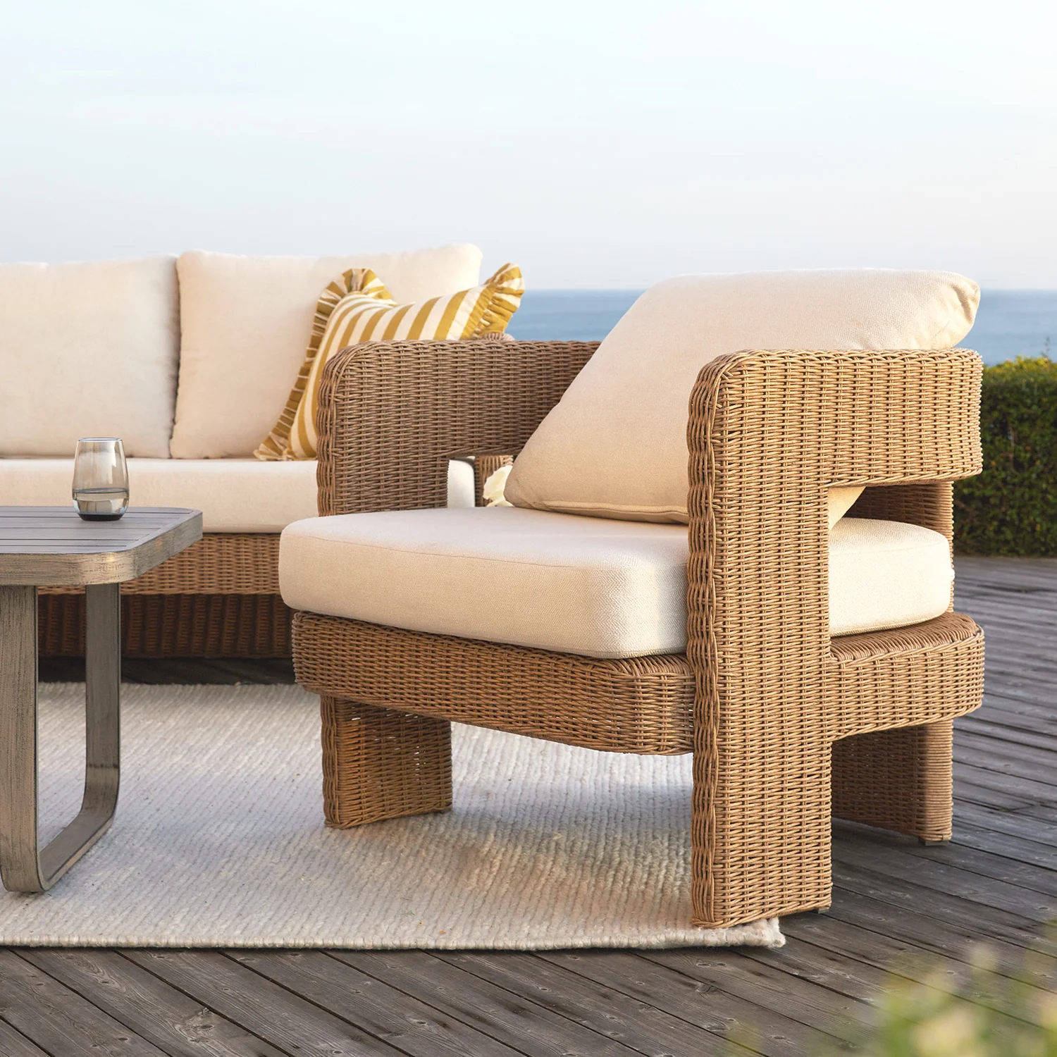 Stanford Round Wicker Outdoor Armchair Set, Natural - Image 3