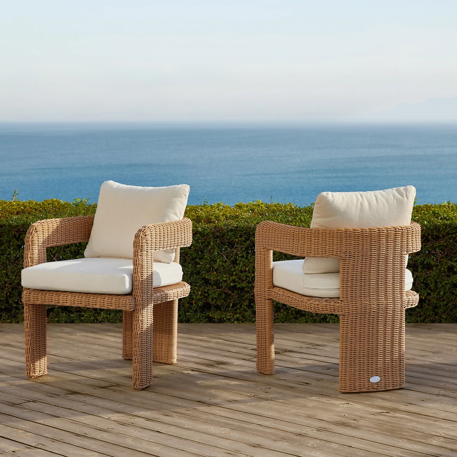 Stanford Round Wicker Outdoor Dining Chair Set, Natural - Image 2