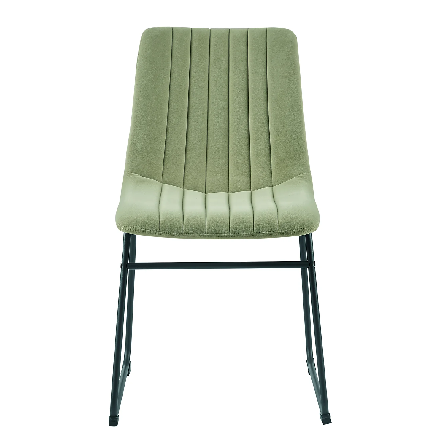 Sutton Set of 2 Sage Green Velvet Fabric Fluted Dining Chairs with Metal Frame - Image 5