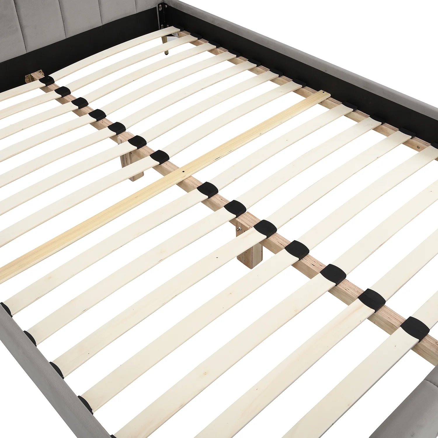 Sylvie Velvet Upholstered Bed Frame with Golden Chrome Legs (Grey) - Image 9