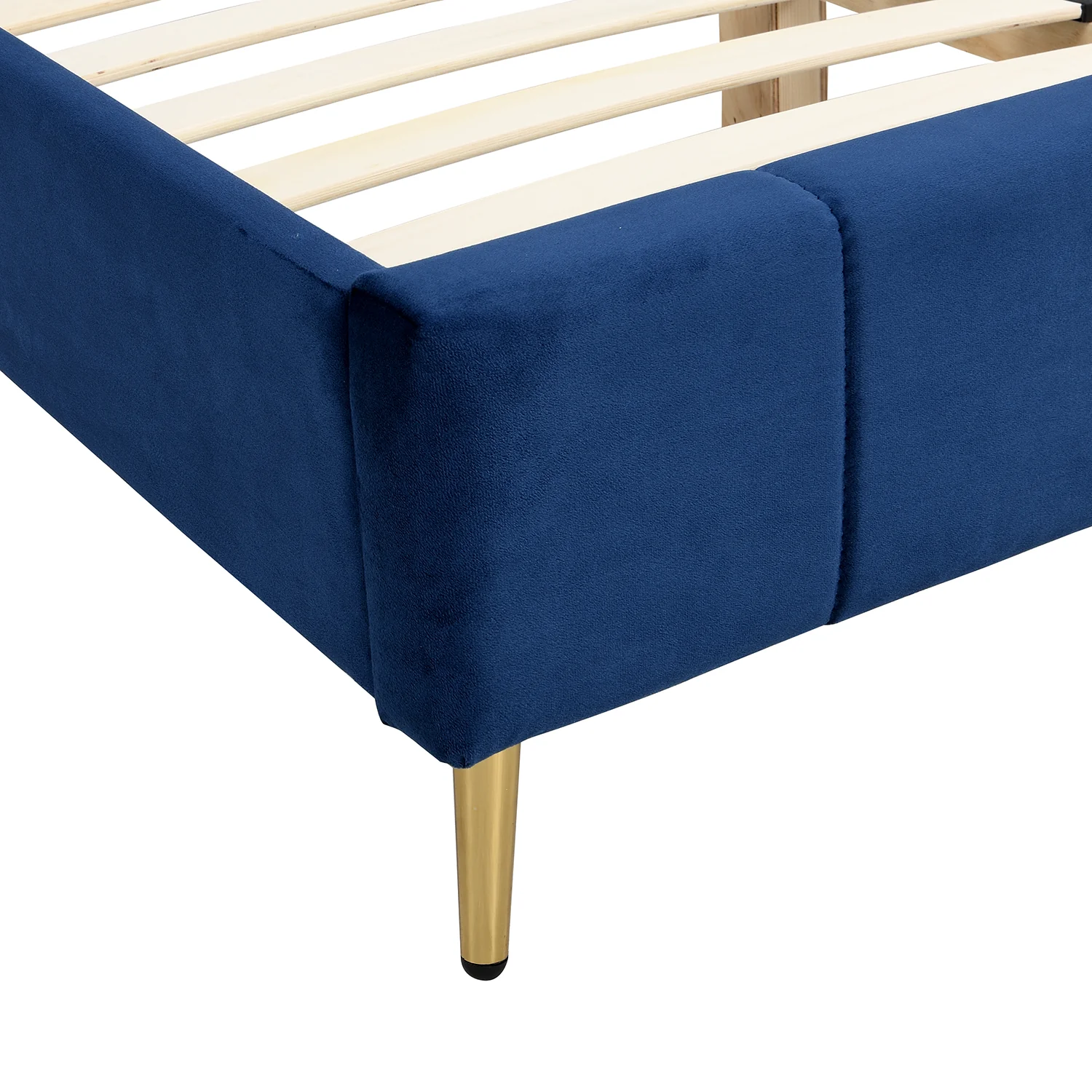 Sylvie Velvet Upholstered Bed Frame with Golden Chrome Legs, Navy Velvet - Image 10