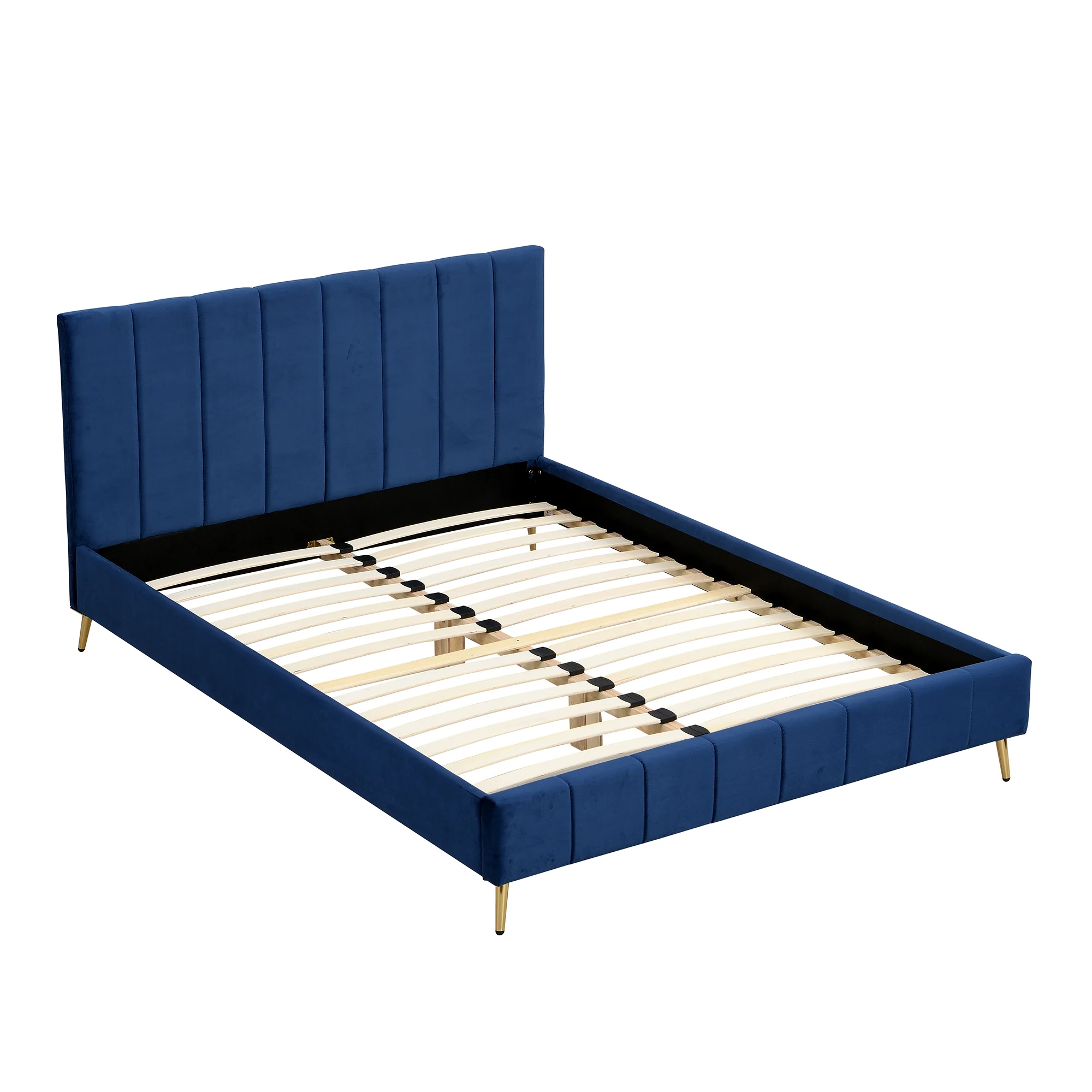 Sylvie Velvet Upholstered Bed Frame with Golden Chrome Legs, Navy Velvet - Image 3