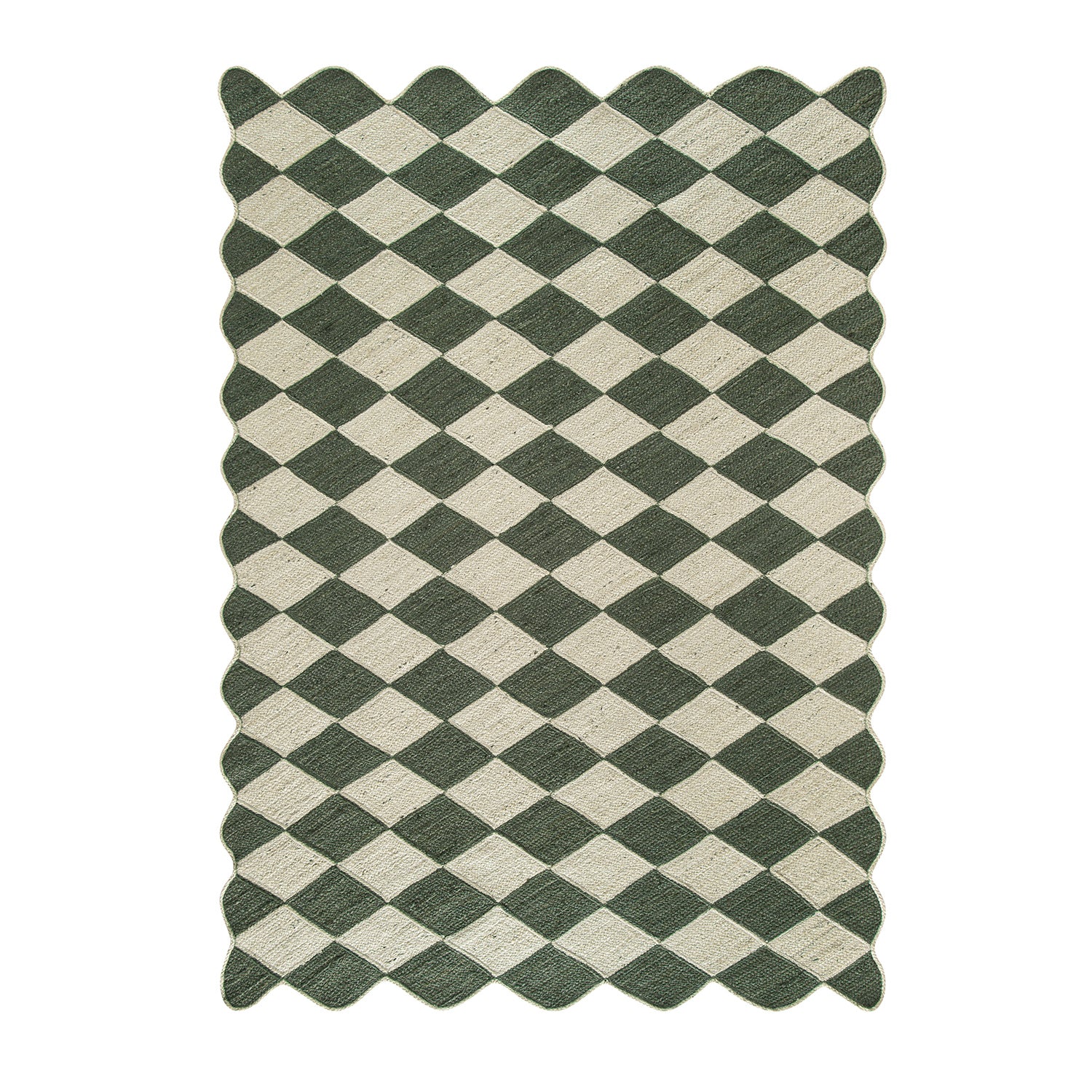 Tabitha Harlequin Diamond Scallop Olive Green & Bleached Jute Hand Braided Rug