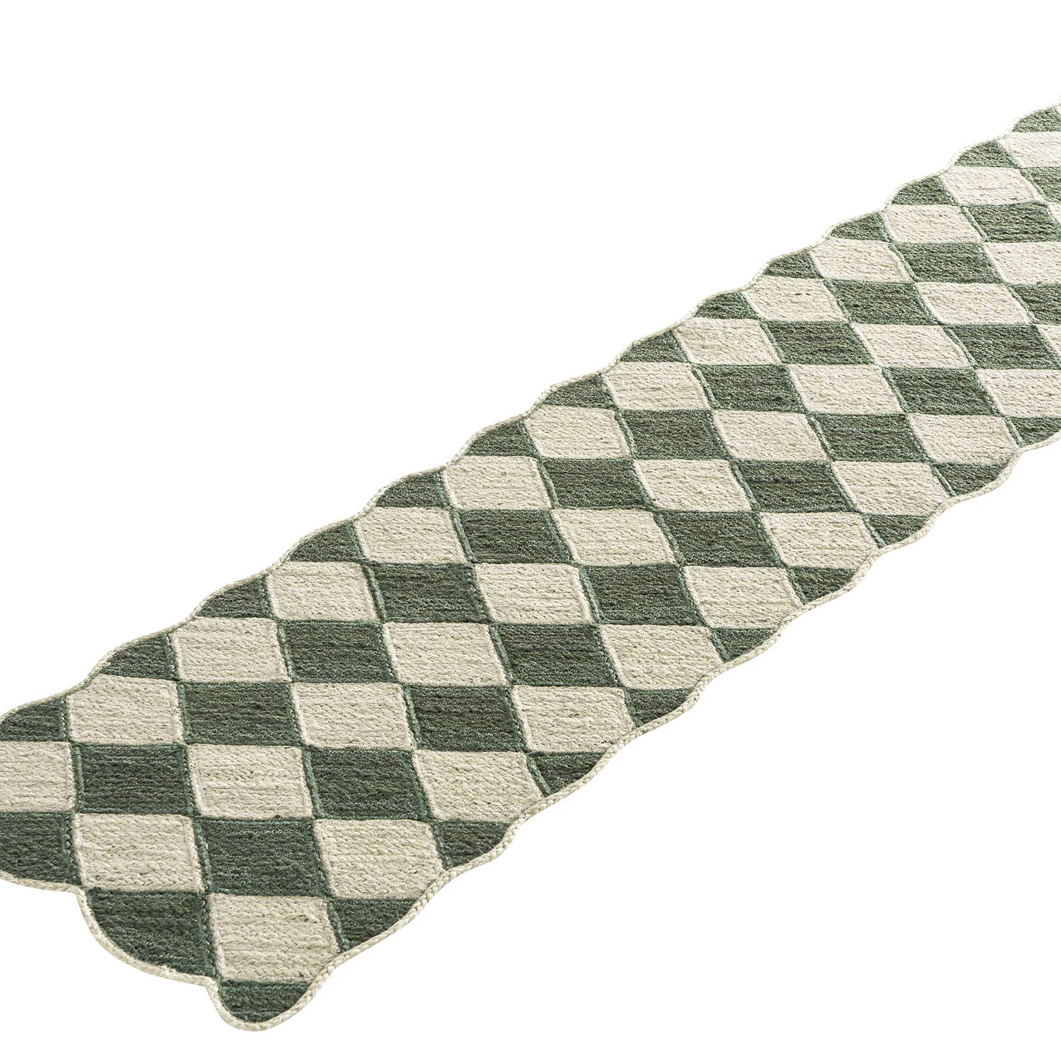Tabitha Harlequin Diamond Scallop Olive Green & Bleached Jute Hand Braided Runner - Image 2