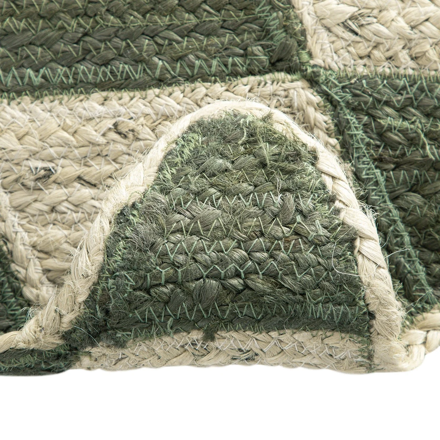 Tabitha Harlequin Diamond Scallop Olive Green & Bleached Jute Hand Braided Runner - Image 4
